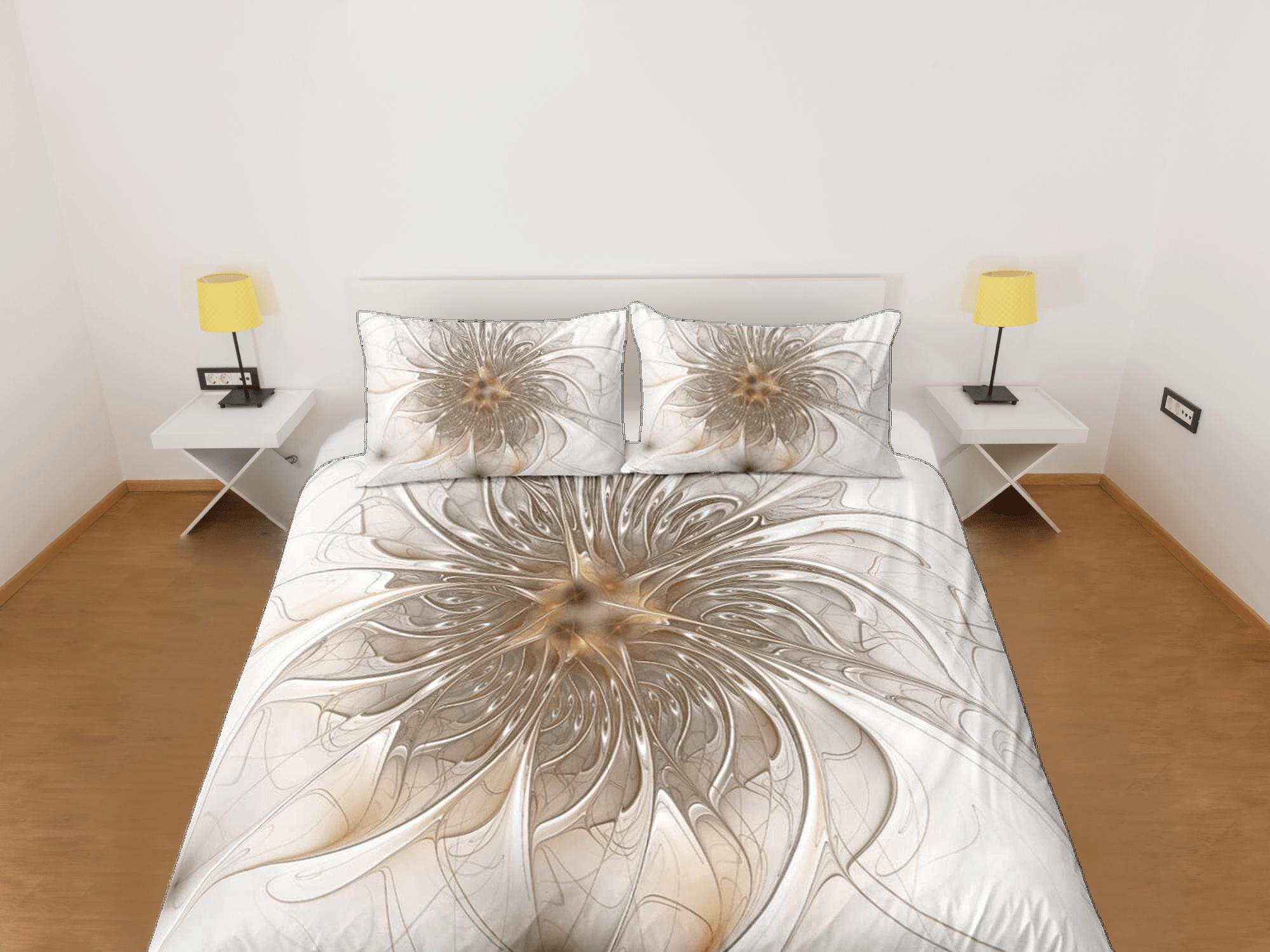 daintyduvet Fractal flower mandala duvet cover boho bedding set full, queen, king, dorm bedding, aesthetic room decor indian bedspread maximalist decor