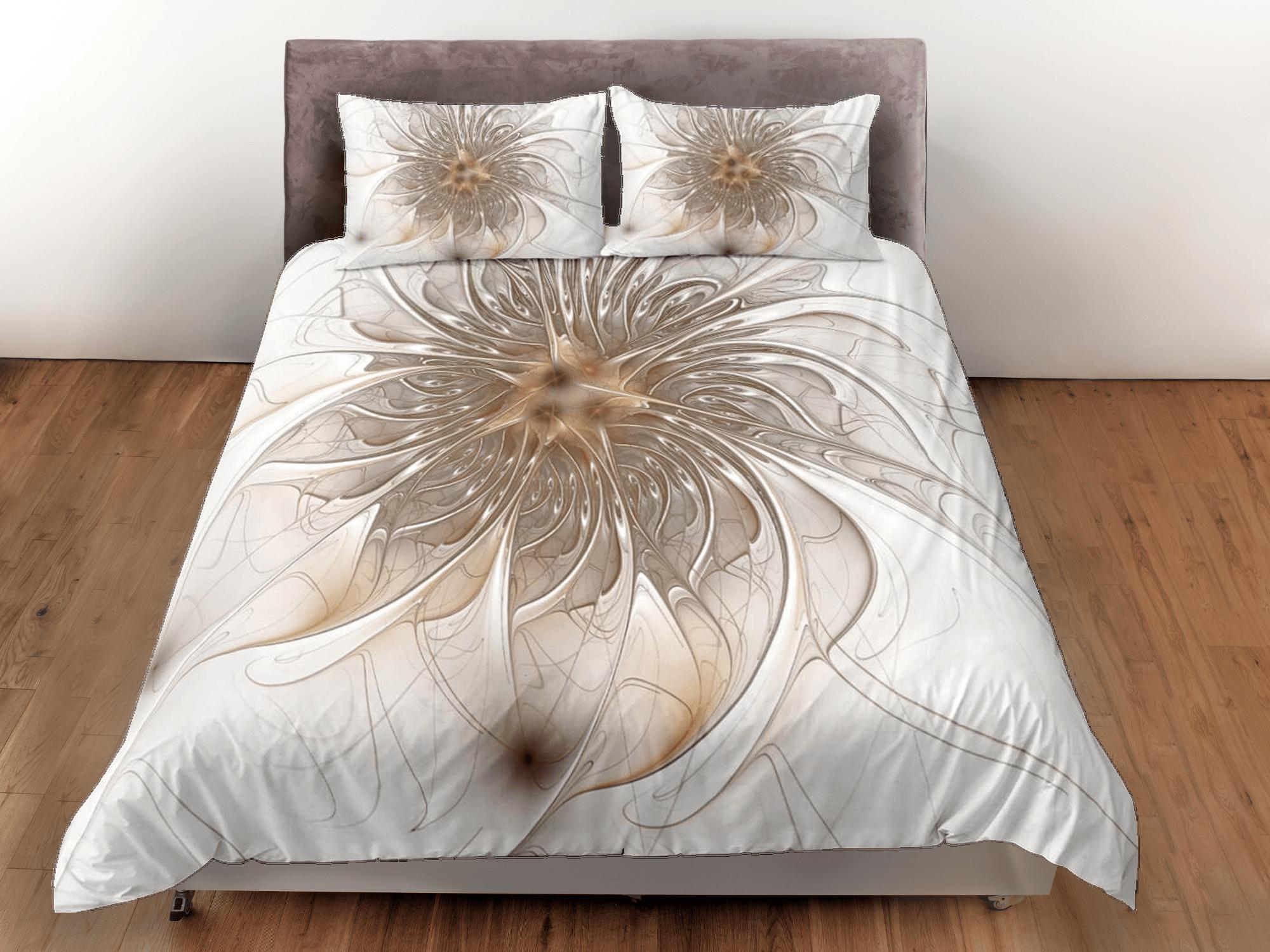 daintyduvet Fractal flower mandala duvet cover boho bedding set full, queen, king, dorm bedding, aesthetic room decor indian bedspread maximalist decor