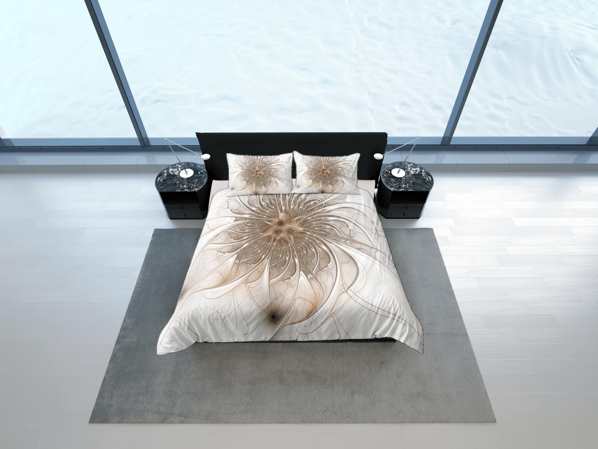 daintyduvet Fractal flower mandala duvet cover boho bedding set full, queen, king, dorm bedding, aesthetic room decor indian bedspread maximalist decor