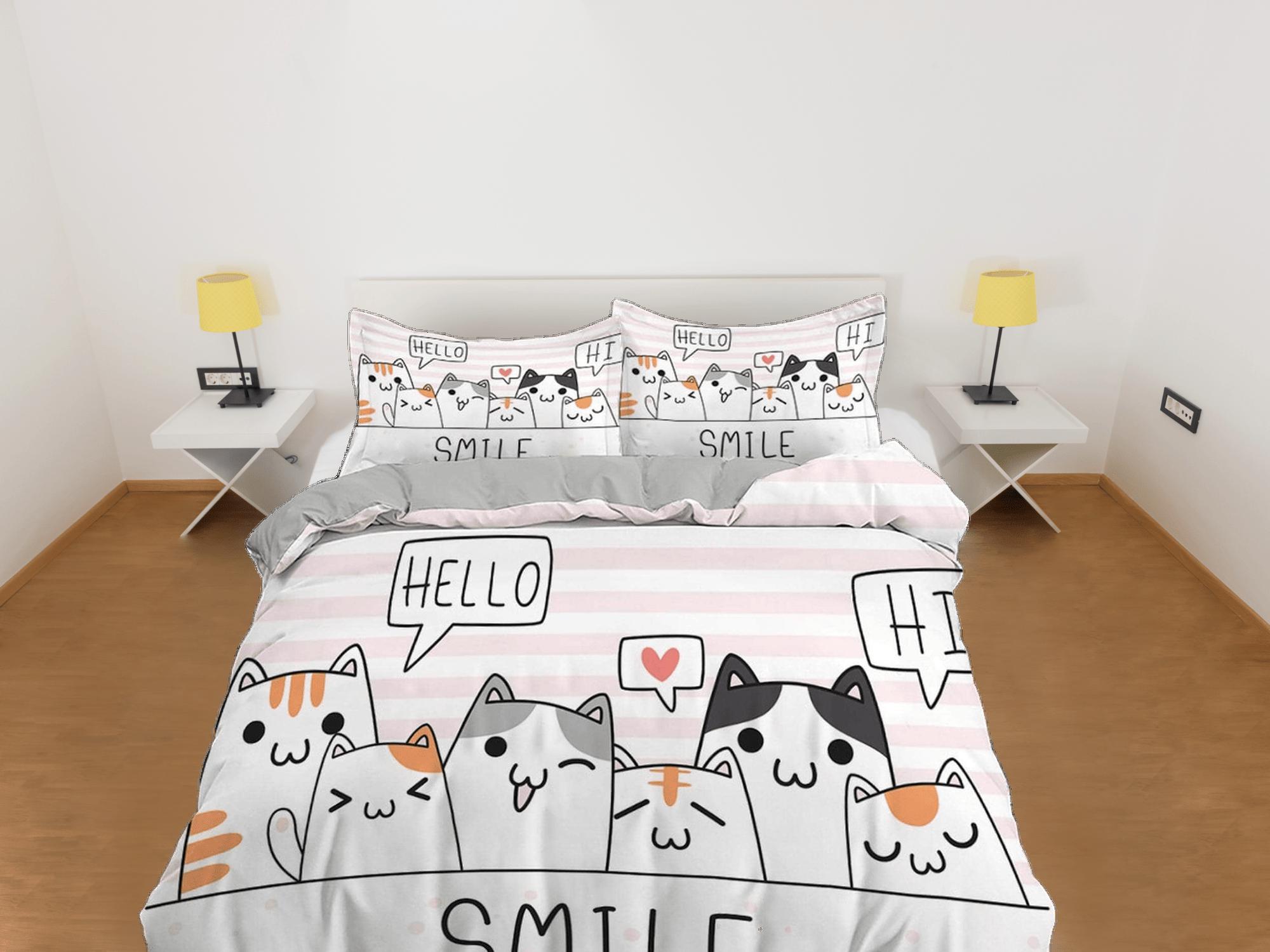 daintyduvet Friendly cats bedding, toddler bedding, kids duvet cover set, gift for cat lovers, baby bedding, baby shower gift