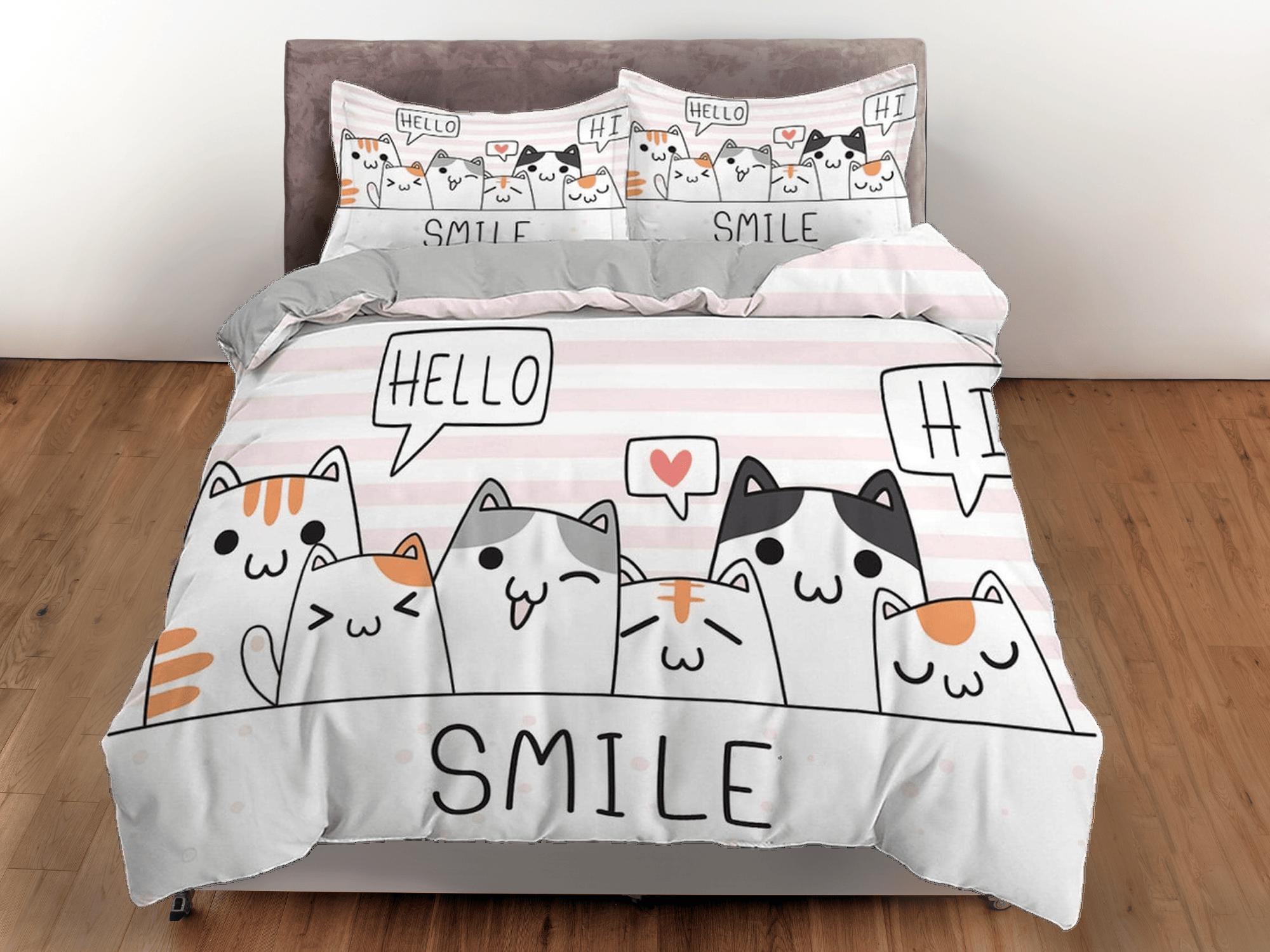 daintyduvet Friendly cats bedding, toddler bedding, kids duvet cover set, gift for cat lovers, baby bedding, baby shower gift