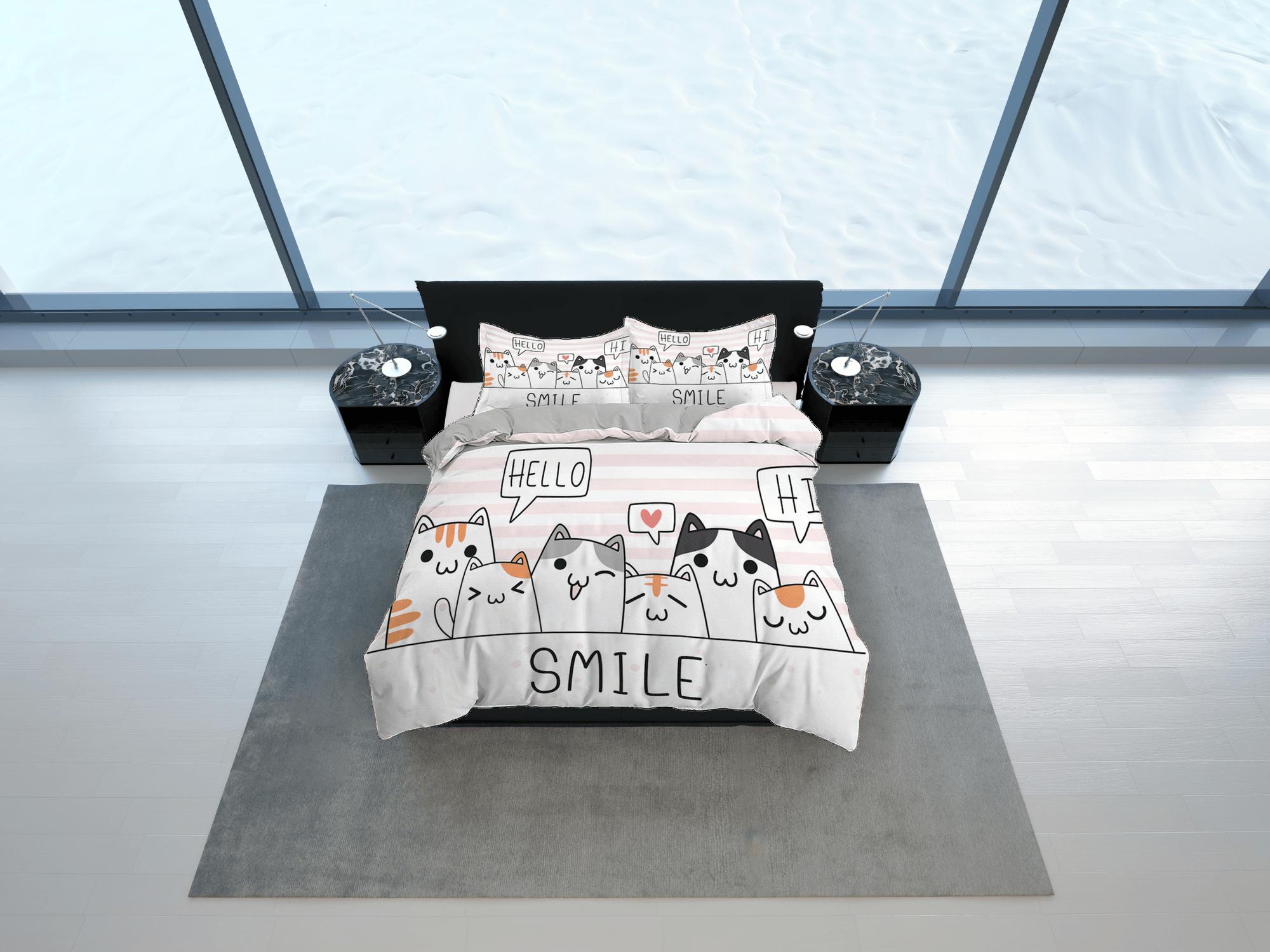 daintyduvet Friendly cats bedding, toddler bedding, kids duvet cover set, gift for cat lovers, baby bedding, baby shower gift