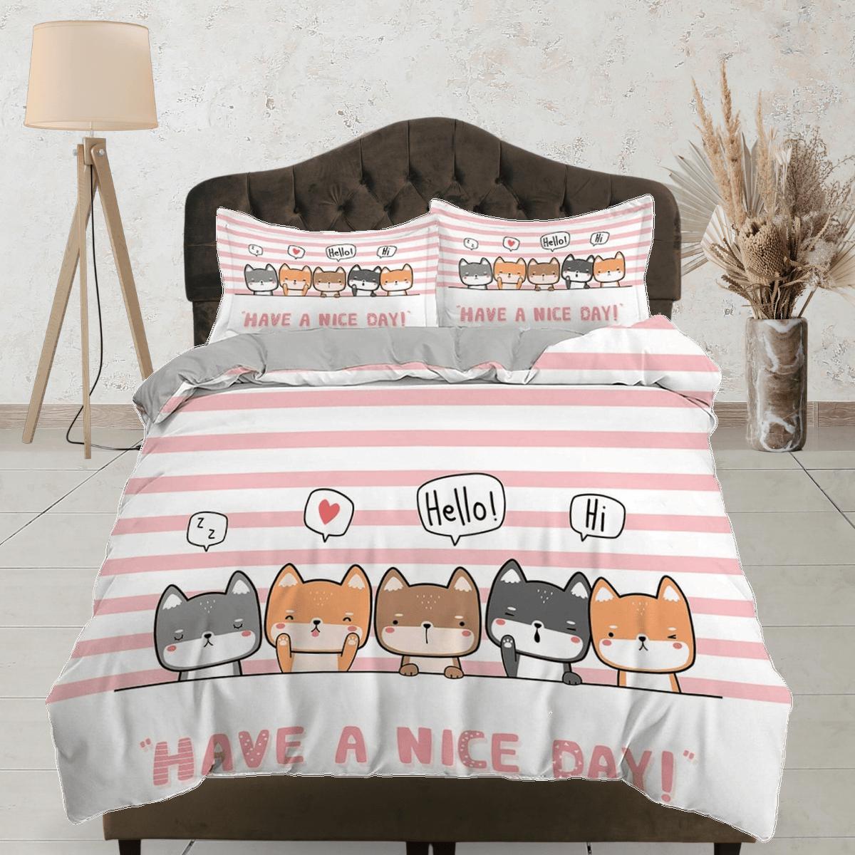 daintyduvet Friendly neighborhood cats bedding, toddler bedding, kids duvet cover set, gift for cat lovers, baby bedding, baby shower gift, pink bedding