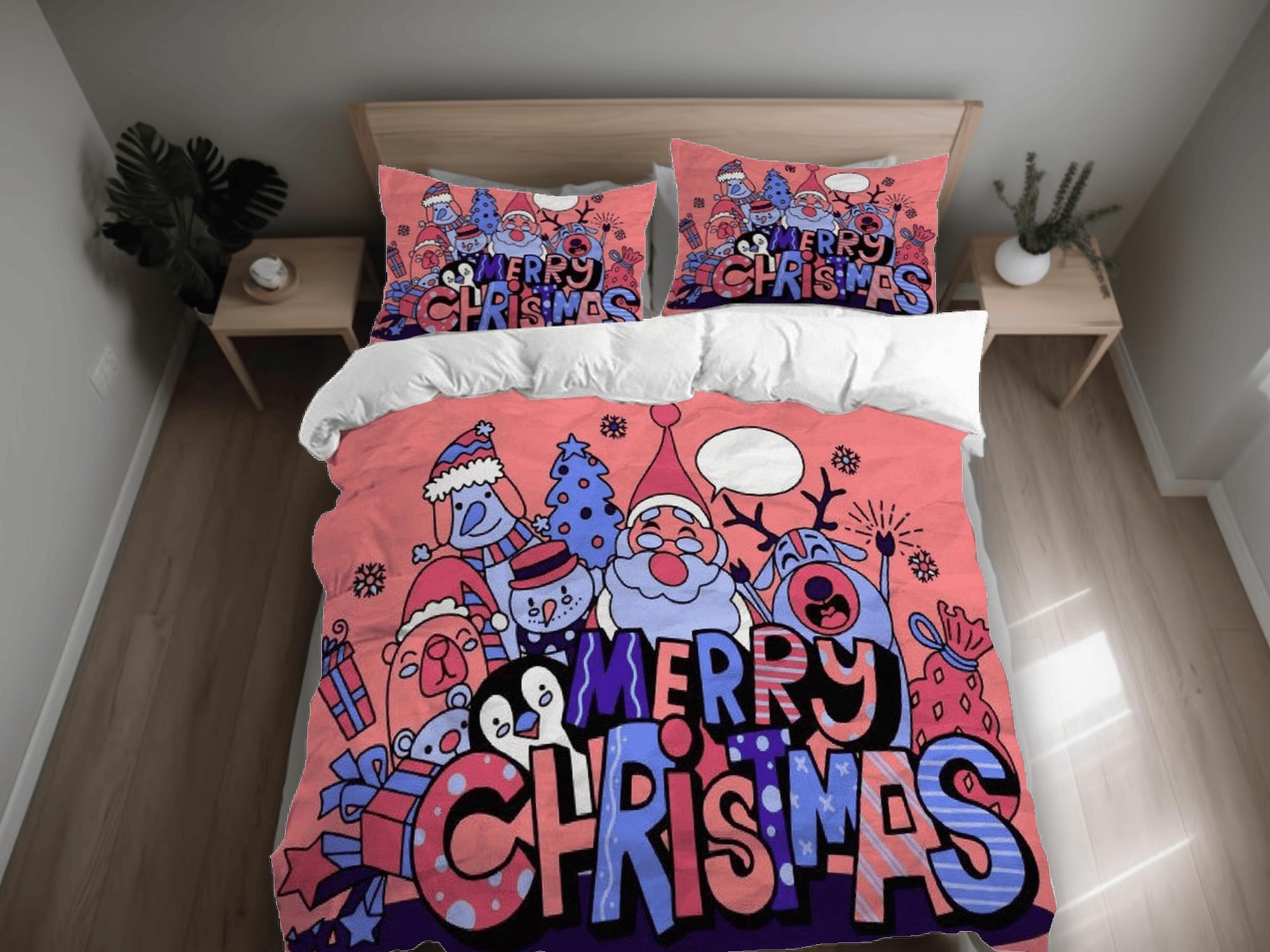 daintyduvet Friends Merry Christmas bedding & pillowcase holiday gift coral duvet cover king queen full twin toddler bedding baby Christmas farmhouse
