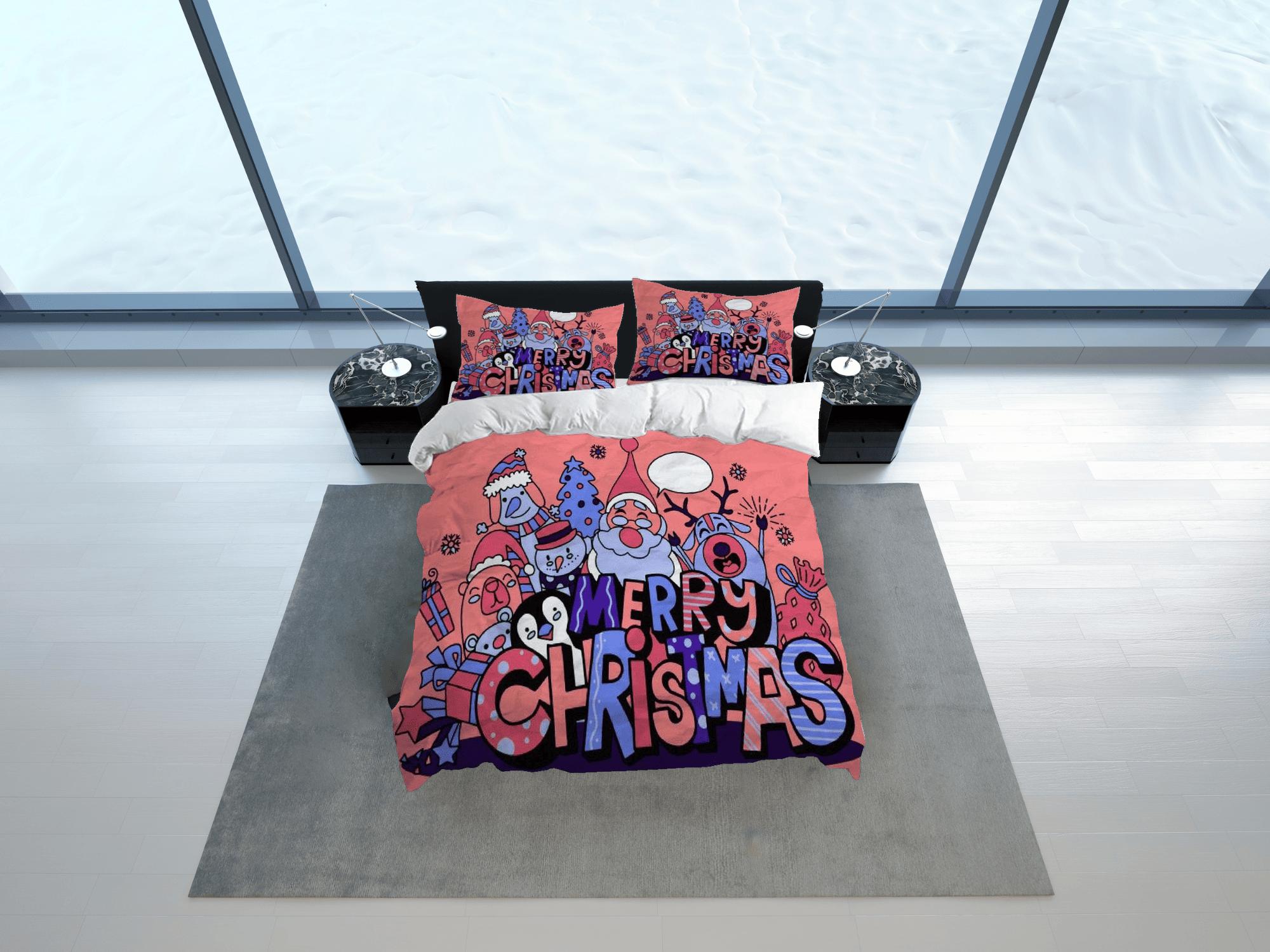 daintyduvet Friends Merry Christmas bedding & pillowcase holiday gift coral duvet cover king queen full twin toddler bedding baby Christmas farmhouse