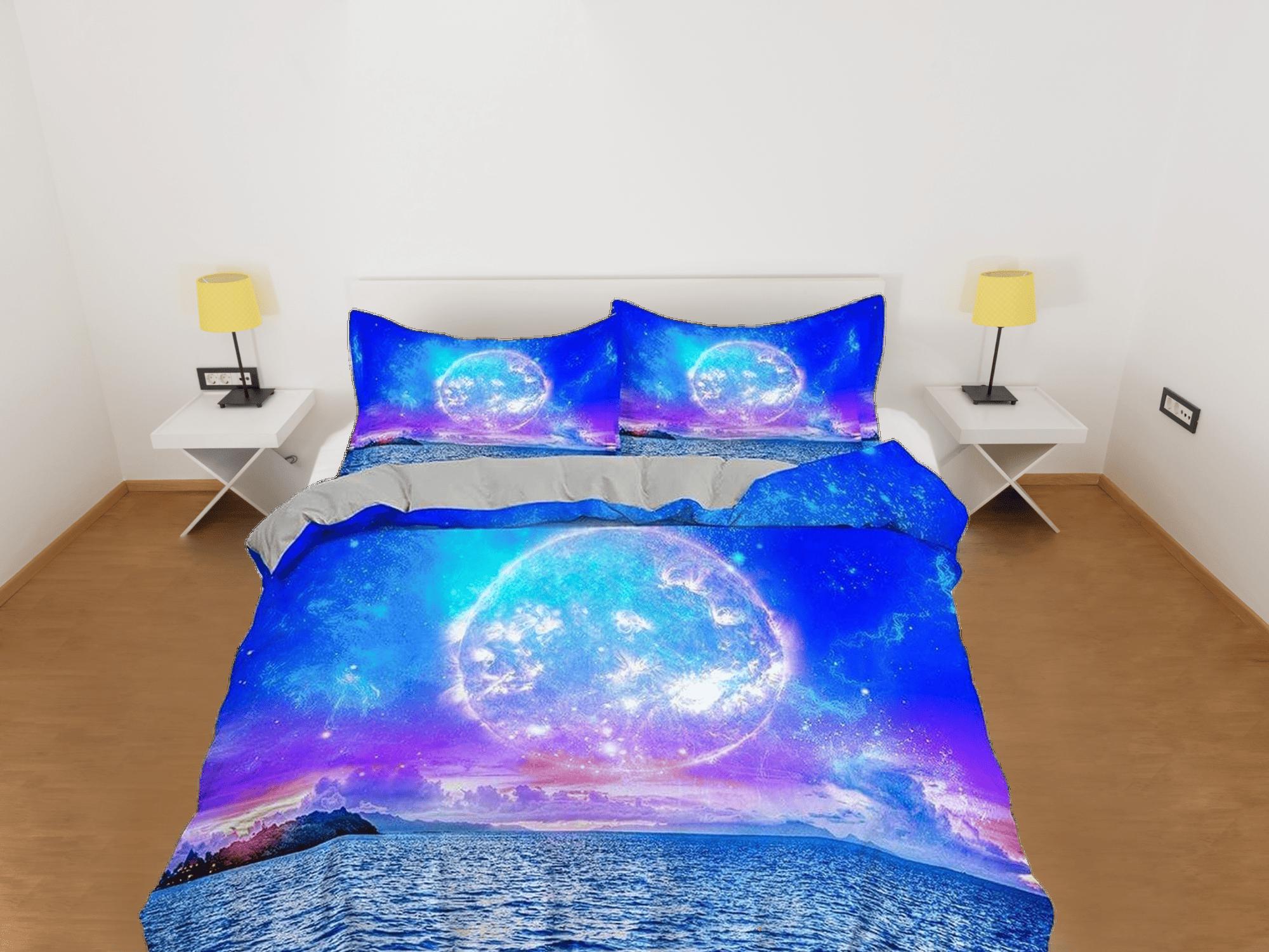 daintyduvet Full moon duvet cover set galaxy bedding, space bedding set full, duvet cover king, queen, dorm bedding, toddler bedding