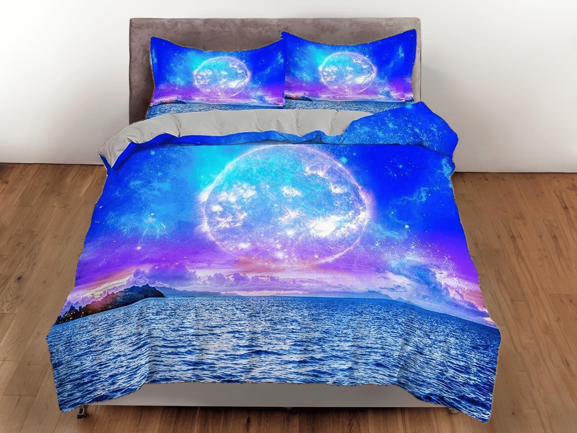 daintyduvet Full moon duvet cover set galaxy bedding, space bedding set full, duvet cover king, queen, dorm bedding, toddler bedding