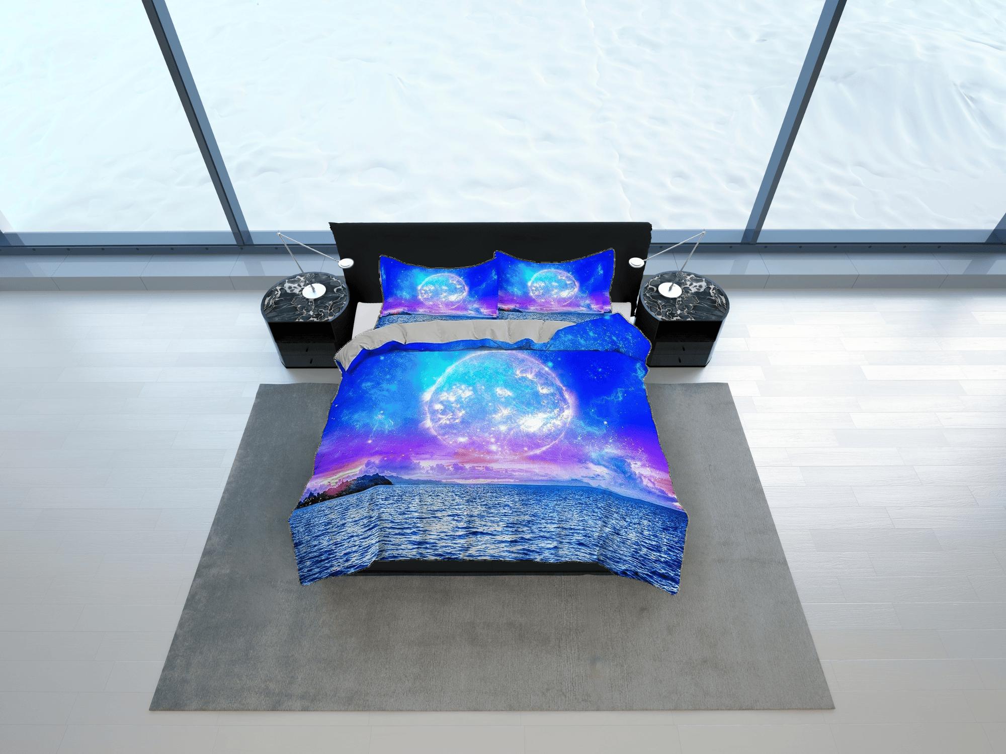 daintyduvet Full moon duvet cover set galaxy bedding, space bedding set full, duvet cover king, queen, dorm bedding, toddler bedding