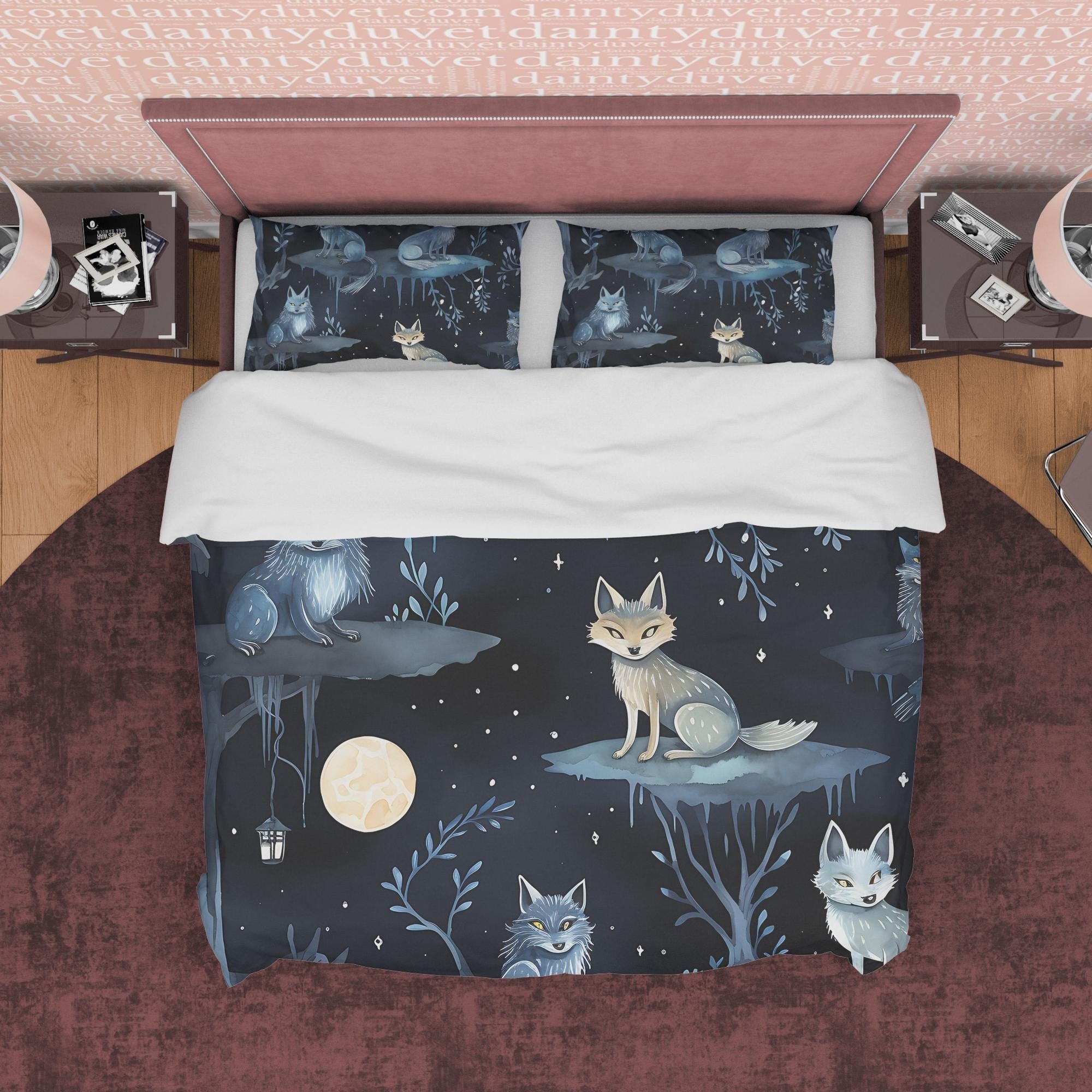 Full Moon Duvet Cover Set, Haunted Forest Aesthetic Zipper Bedding, Halloween Room Decor, Scary Wolf Blanket Cover, Dark Quilt Cover