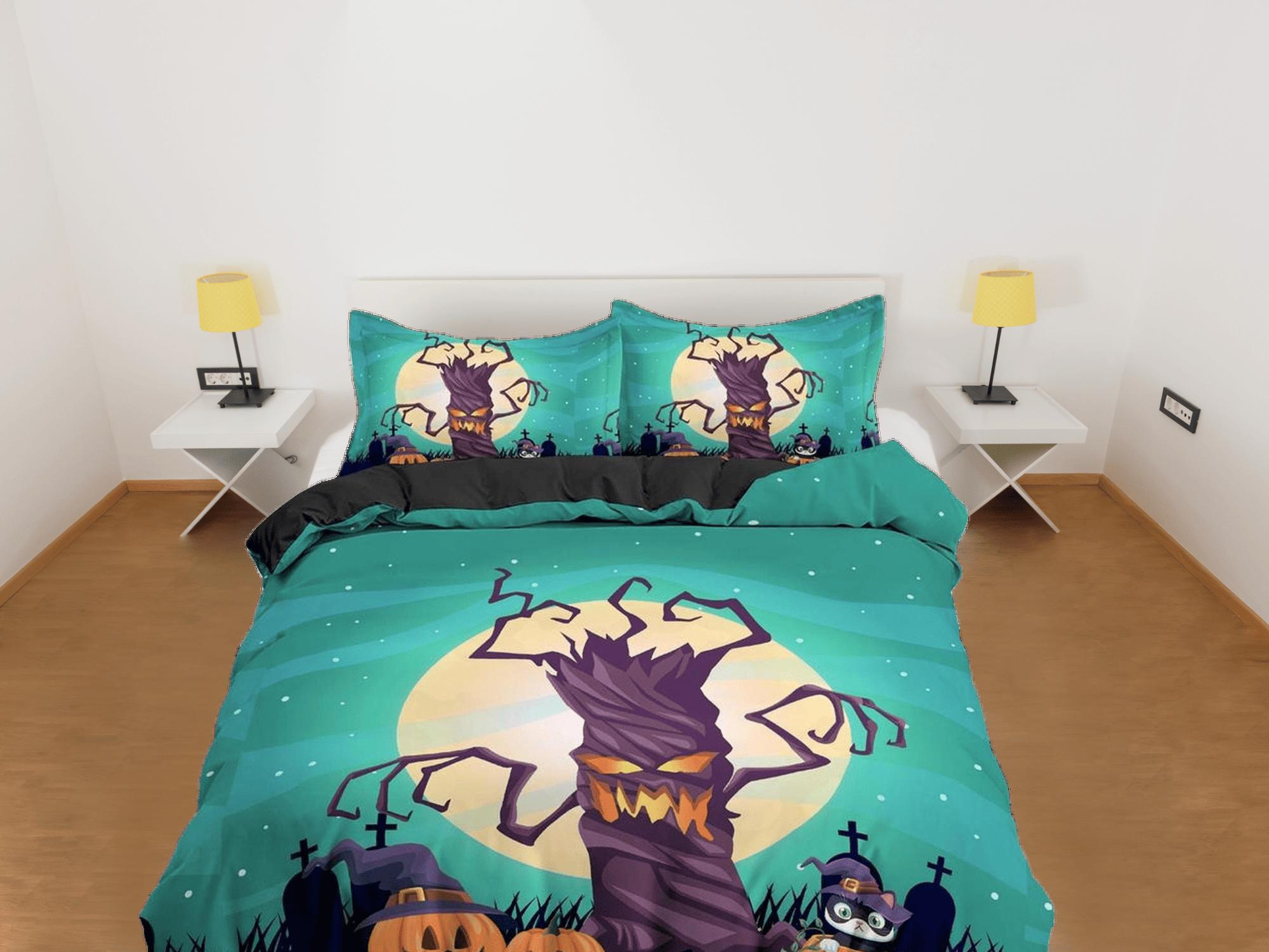 daintyduvet Full moon spooky tree and pumpkin halloween full bedding & pillowcase, duvet cover set dorm bedding, nursery toddler bedding, halloween gift