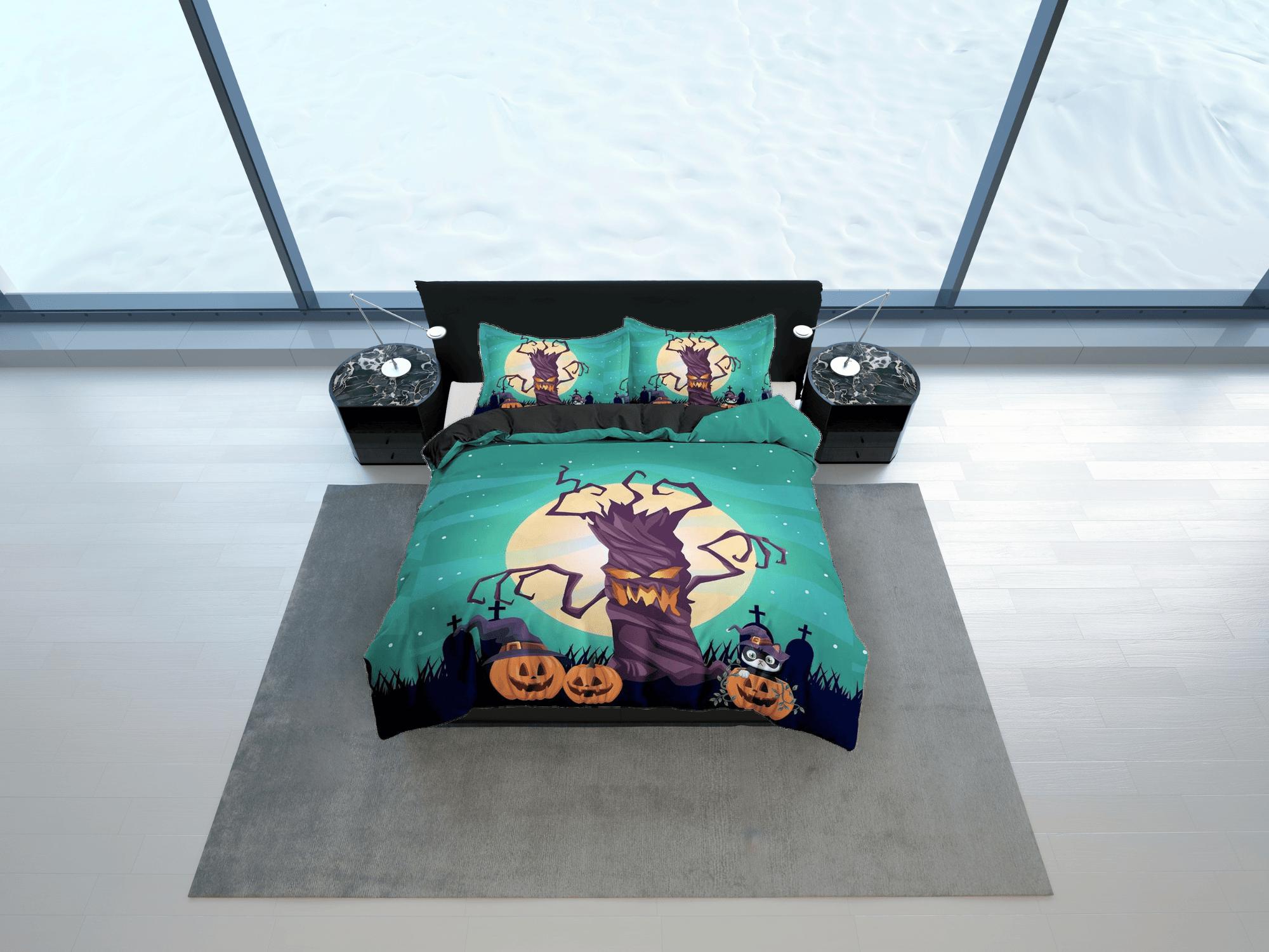 daintyduvet Full moon spooky tree and pumpkin halloween full bedding & pillowcase, duvet cover set dorm bedding, nursery toddler bedding, halloween gift