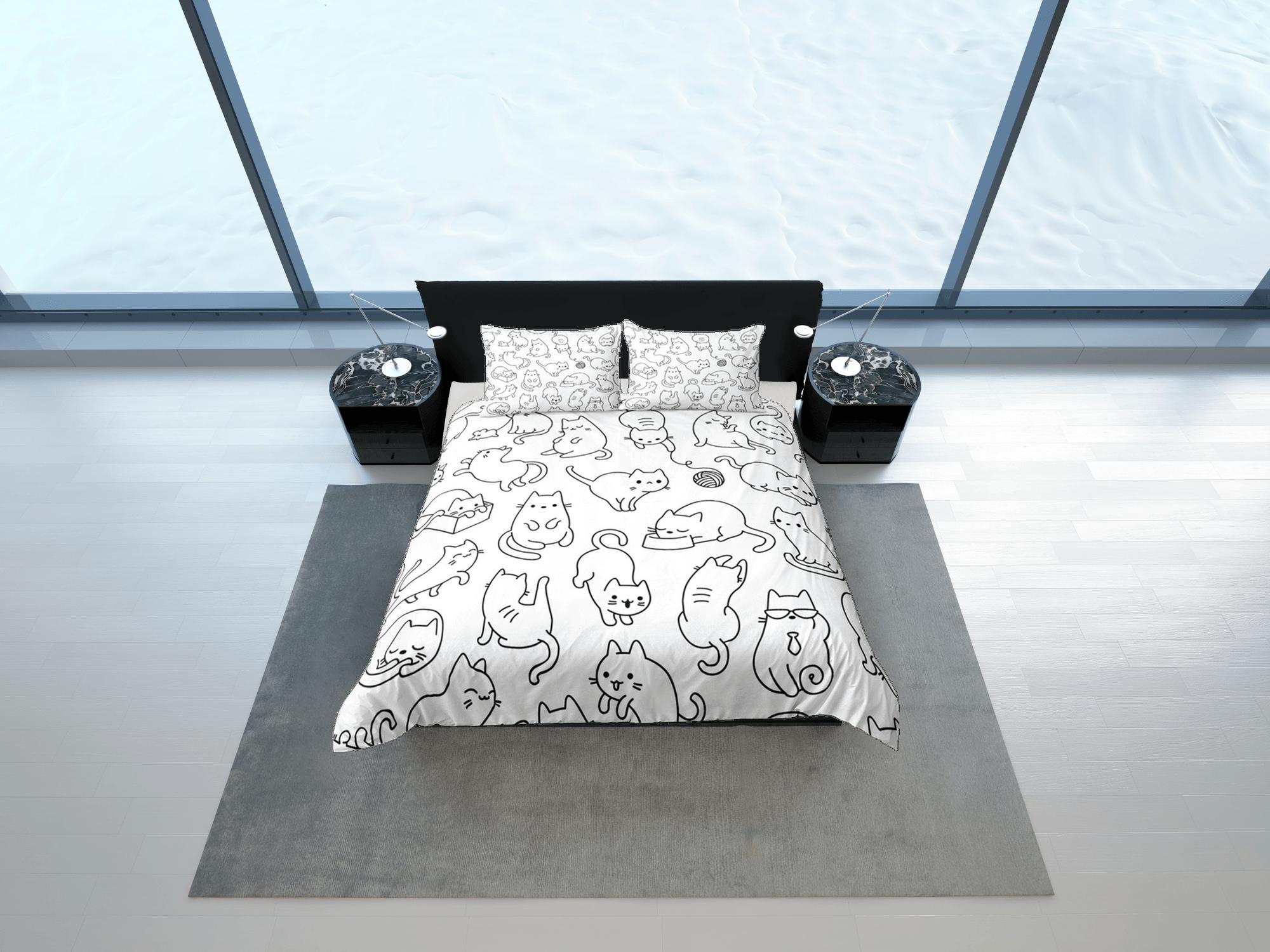 daintyduvet Funny Cats Duvet Cover Set Cute Bedspread, Animal Doodle Dorm Bedding & Pillowcase