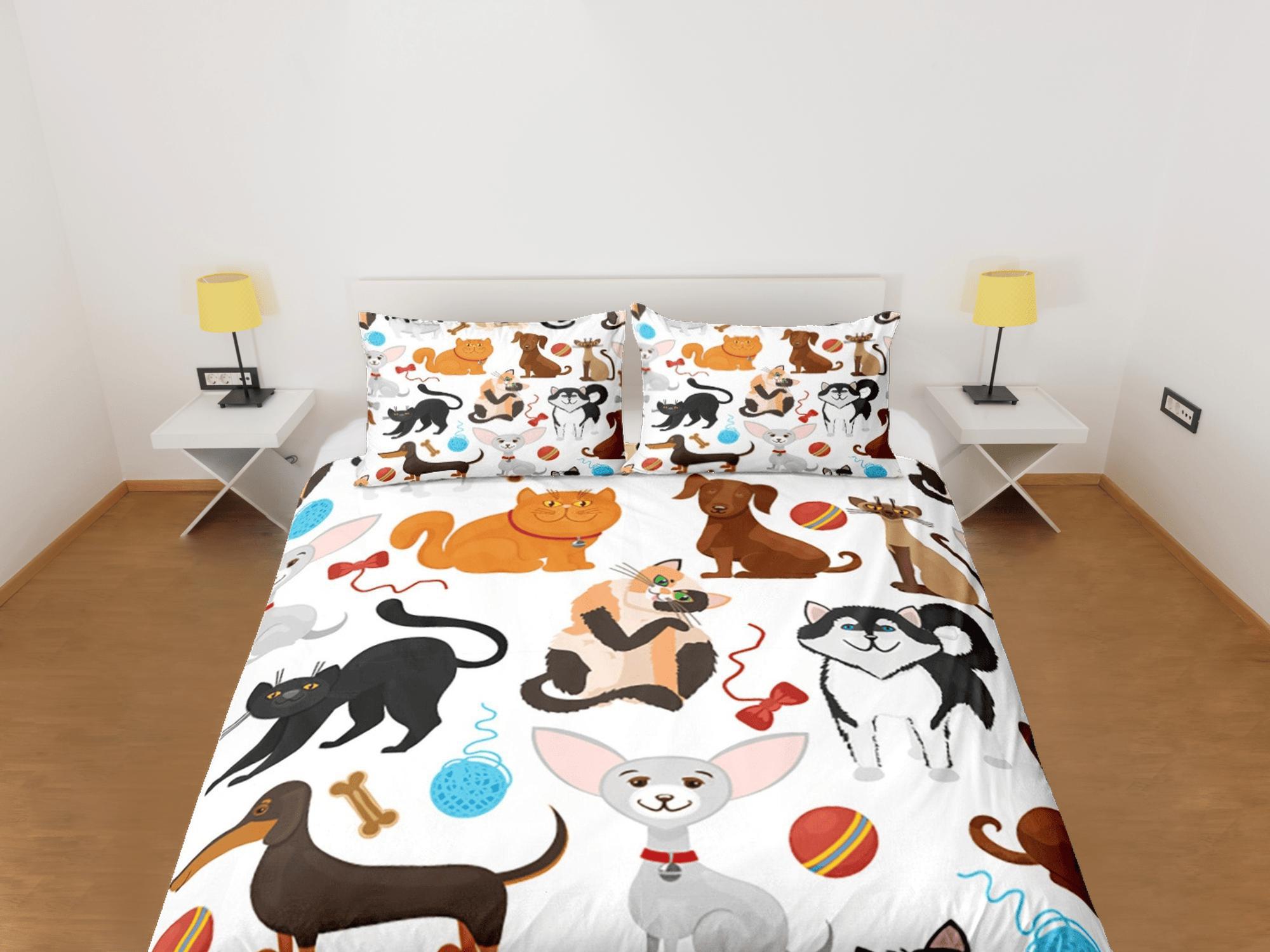 daintyduvet Funny Dogs Duvet Cover Set Colorful Bedspread, Kids Full Bedding Set with Pillowcase, Comforter Cover