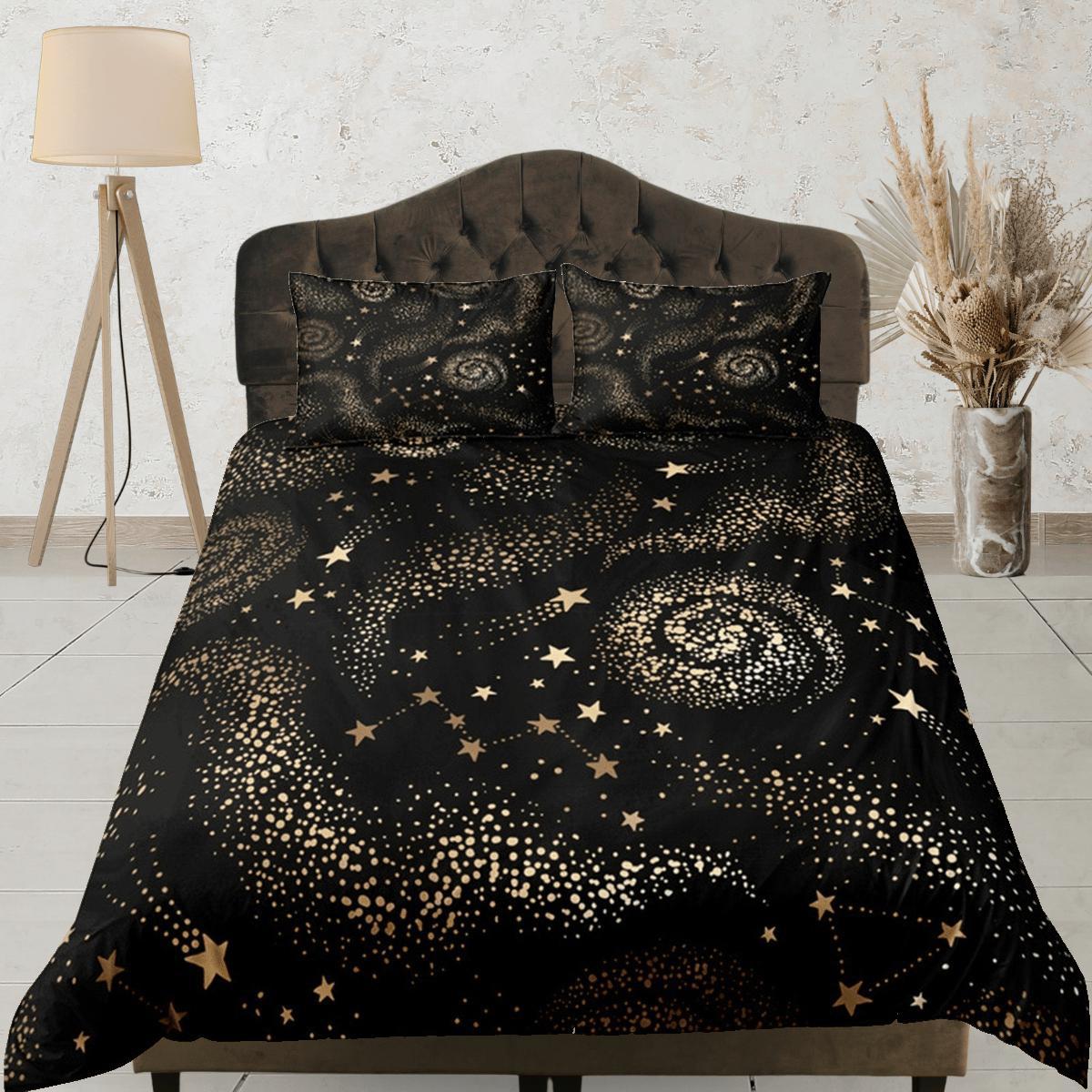 daintyduvet Galaxy Black Duvet Cover Set Starry Night Bedspread, Dorm Bedding with Pillowcase