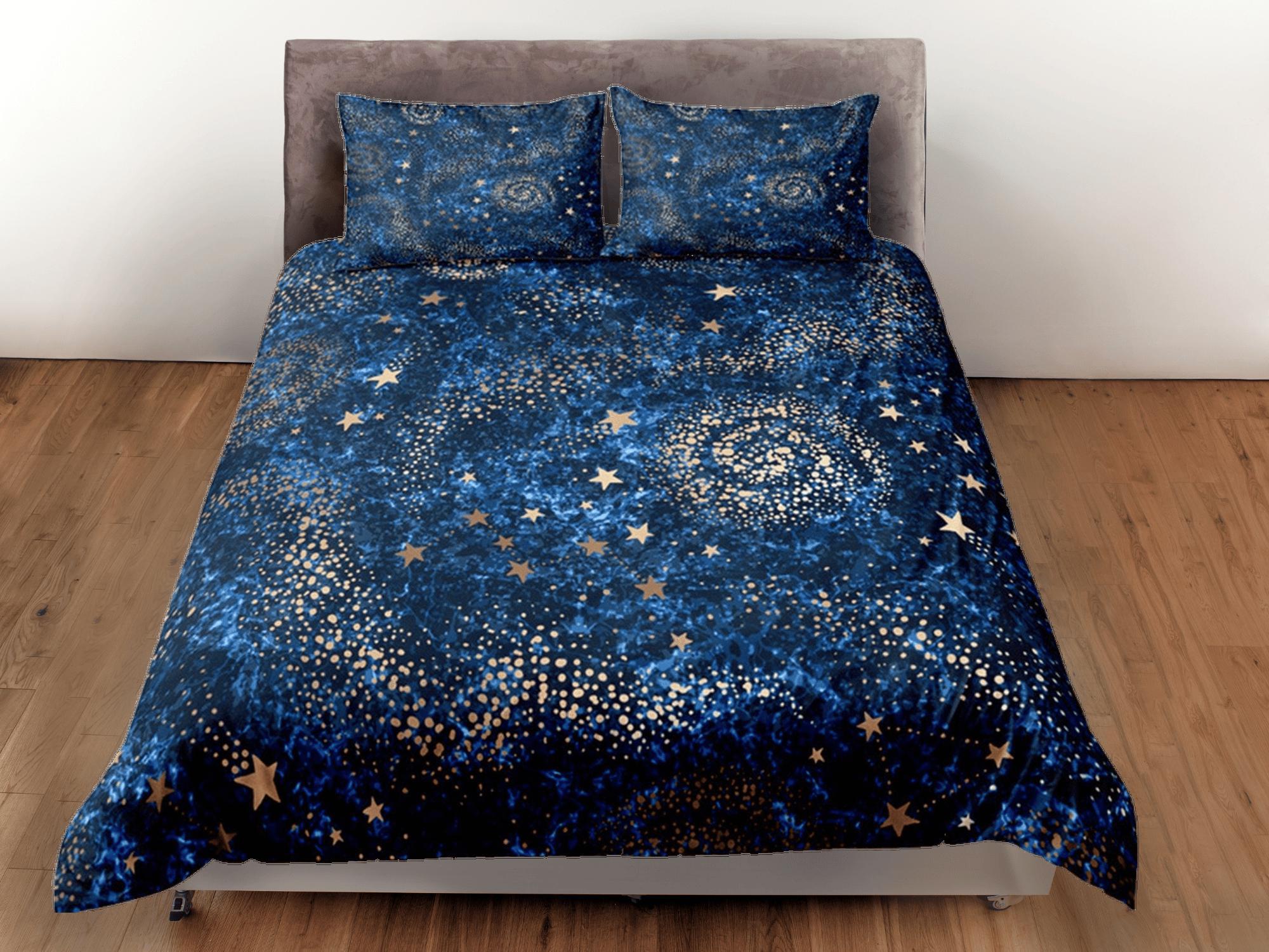 daintyduvet Galaxy Blue Duvet Cover Set Starry Night Bedspread, Dorm Bedding with Pillowcase