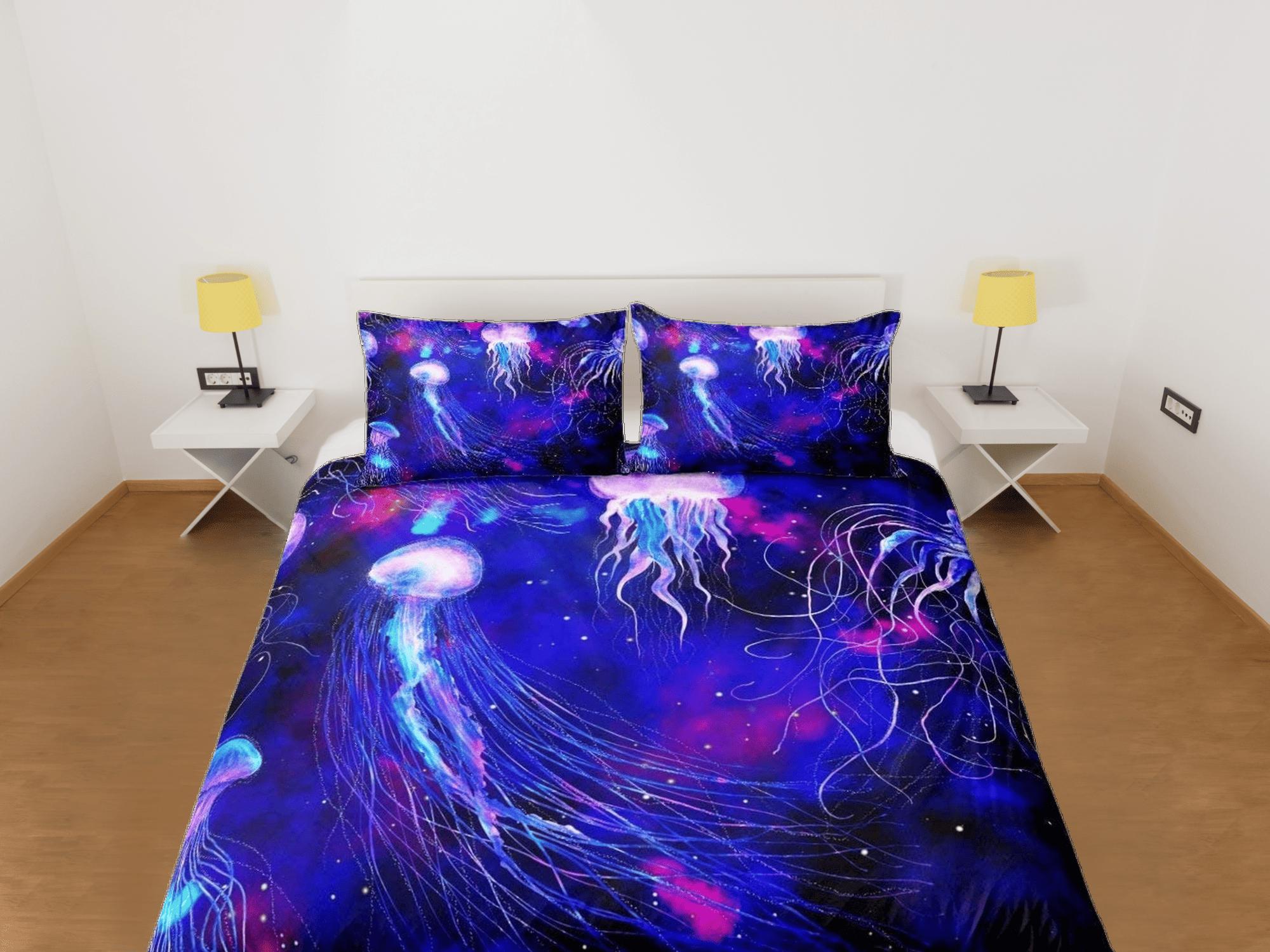 daintyduvet Galaxy jellyfish bedding purple duvet cover, ocean blush sea animal bedding set full king queen twin crib toddler, college dorm bedding gift