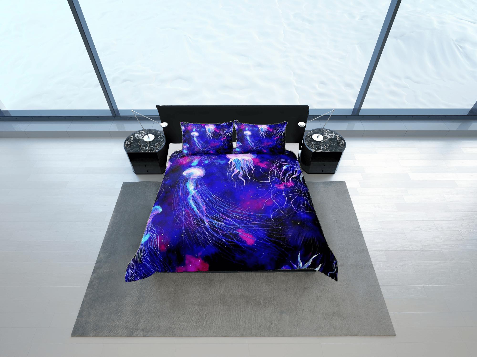 daintyduvet Galaxy jellyfish bedding purple duvet cover, ocean blush sea animal bedding set full king queen twin crib toddler, college dorm bedding gift