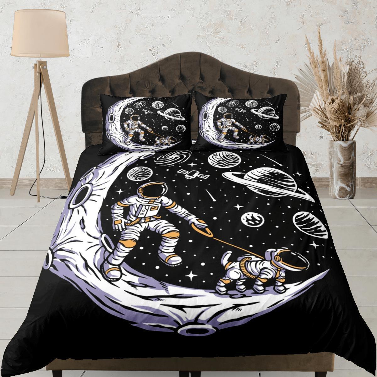 daintyduvet Galaxy Pet Lover Astronaut Duvet Cover Set Bedspread, Kids Bedding with Pillowcase