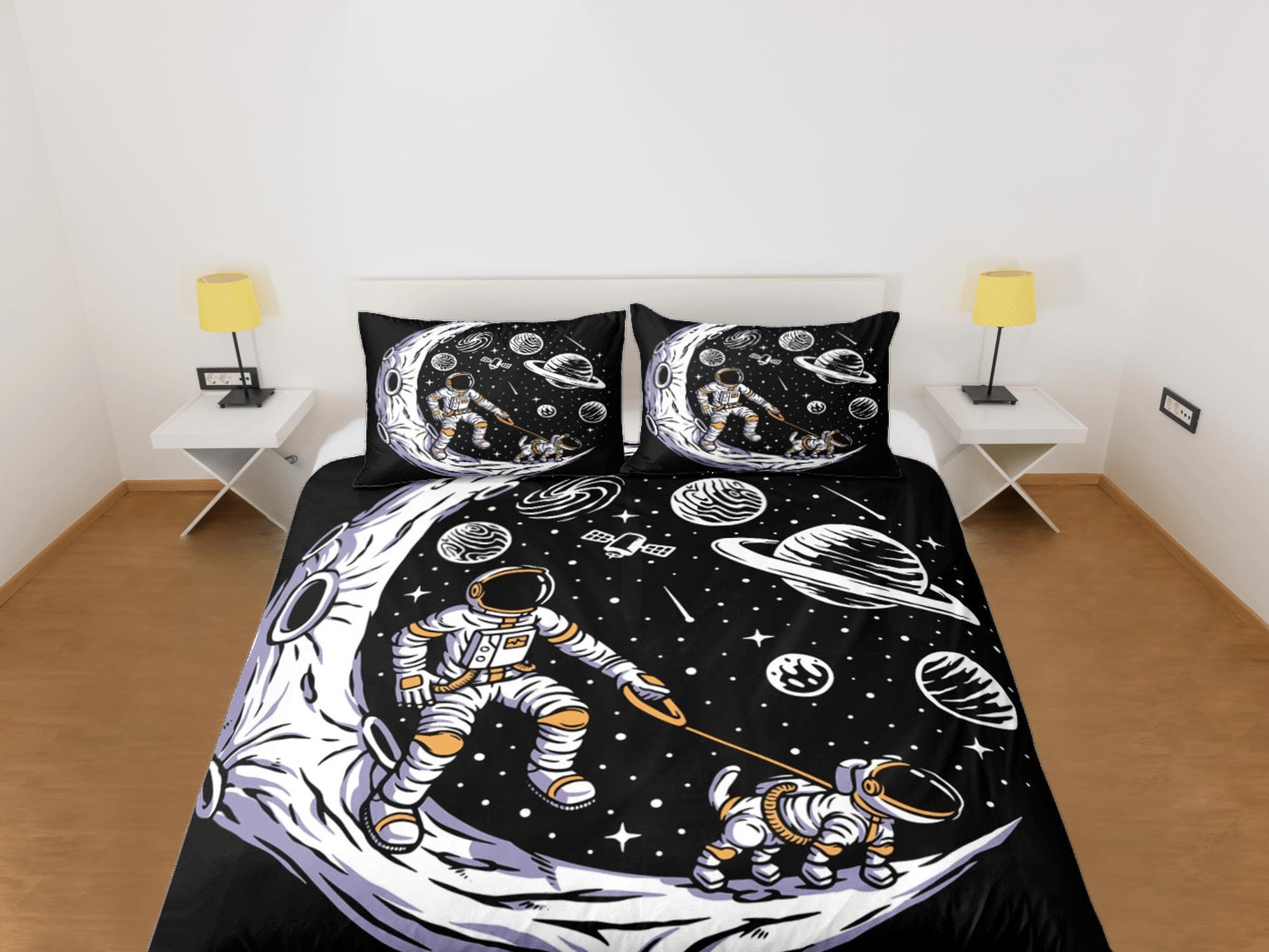 daintyduvet Galaxy Pet Lover Astronaut Duvet Cover Set Bedspread, Kids Bedding with Pillowcase