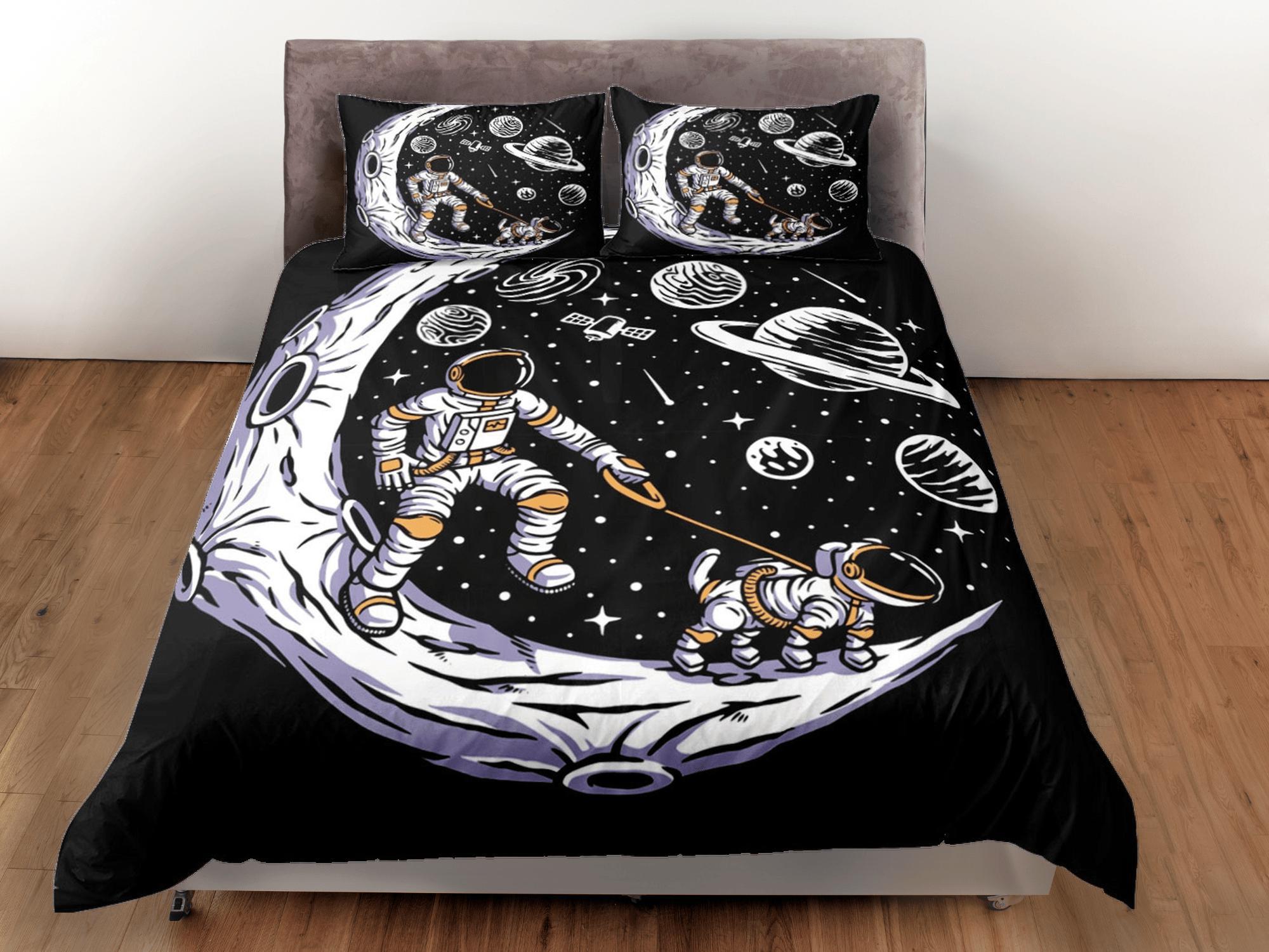 daintyduvet Galaxy Pet Lover Astronaut Duvet Cover Set Bedspread, Kids Bedding with Pillowcase