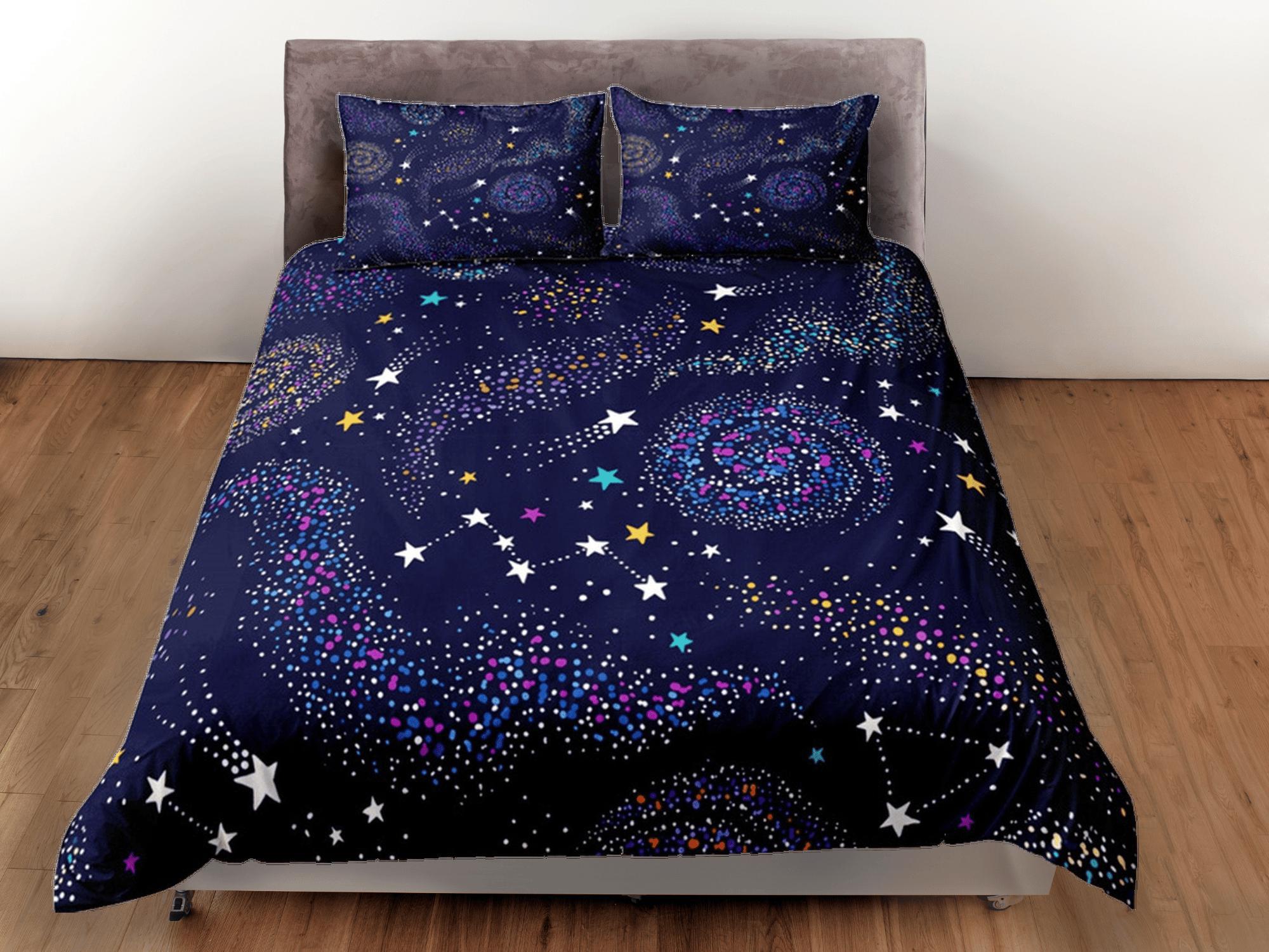 daintyduvet Galaxy Purple Duvet Cover Set Starry Night Bedspread, Dorm Bedding with Pillowcase