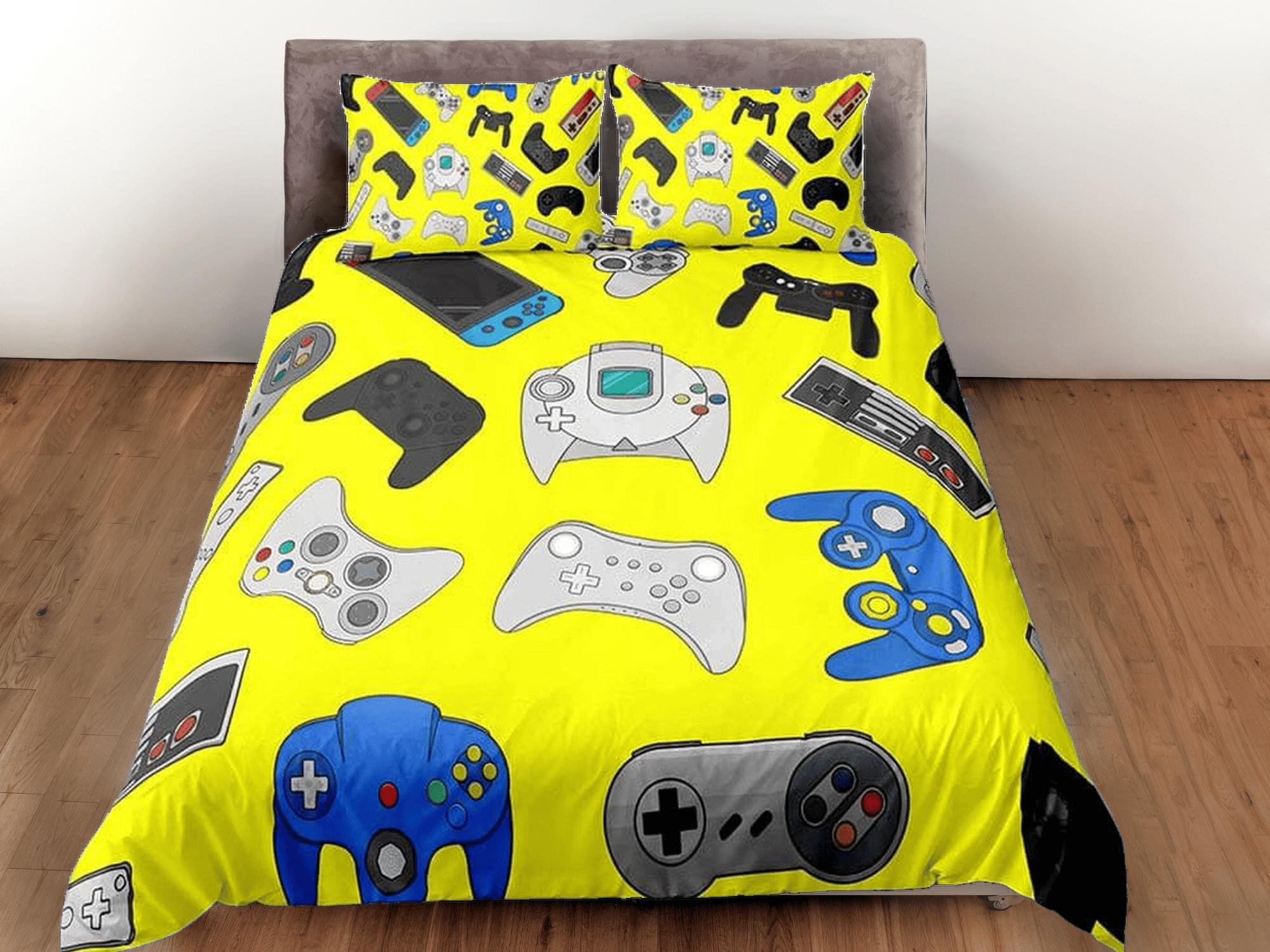 daintyduvet Gamer bedding yellow duvet cover, video gamer boyfriend gift bedding set full king queen twin, boys bedroom, college dorm bedding