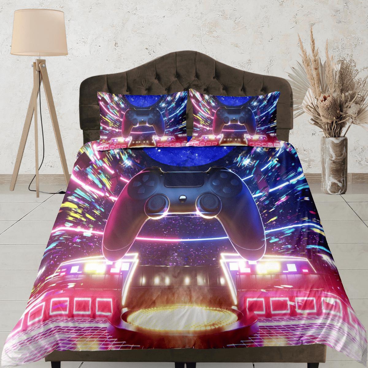 daintyduvet Gamer Neon Lights Duvet Cover Set Colorful Bedspread, Dorm Bedding with Pillowcase