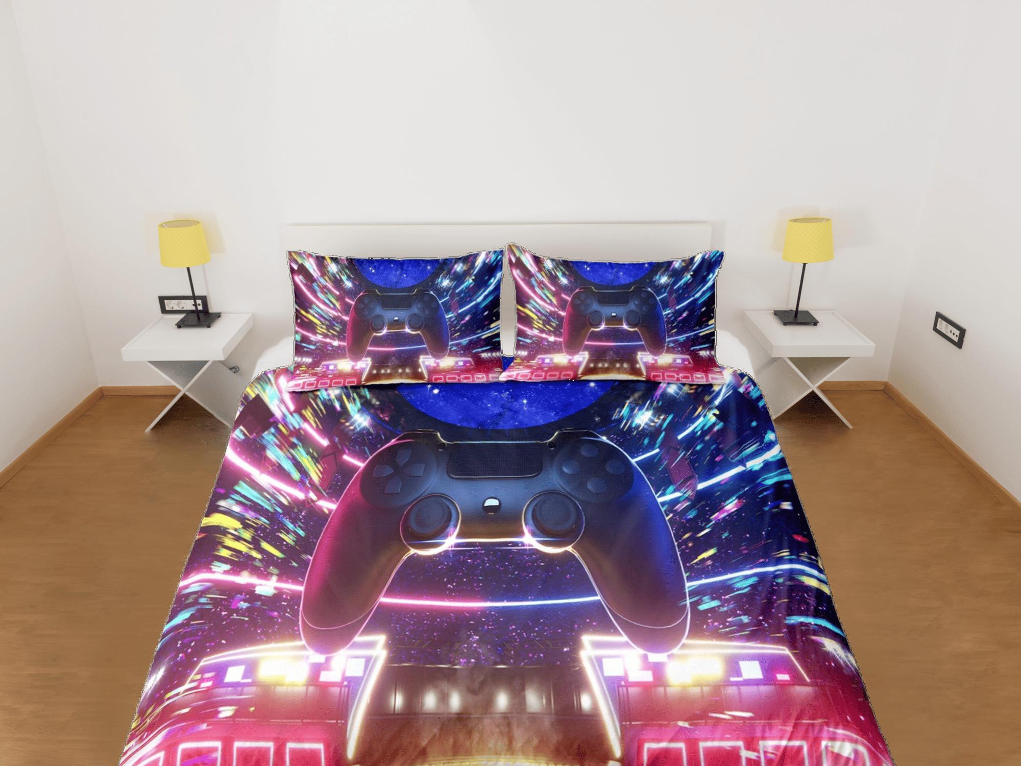 daintyduvet Gamer Neon Lights Duvet Cover Set Colorful Bedspread, Dorm Bedding with Pillowcase