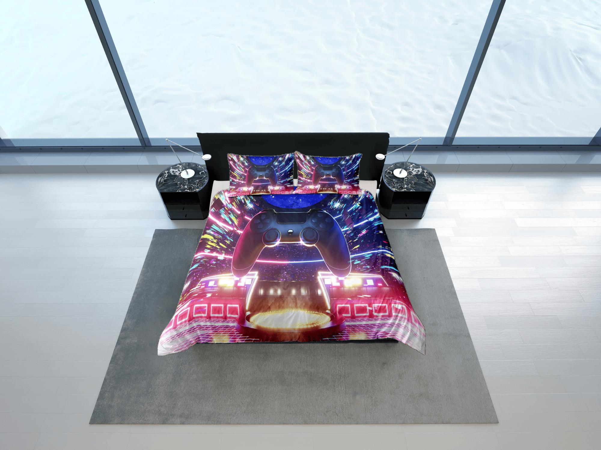 daintyduvet Gamer Neon Lights Duvet Cover Set Colorful Bedspread, Dorm Bedding with Pillowcase