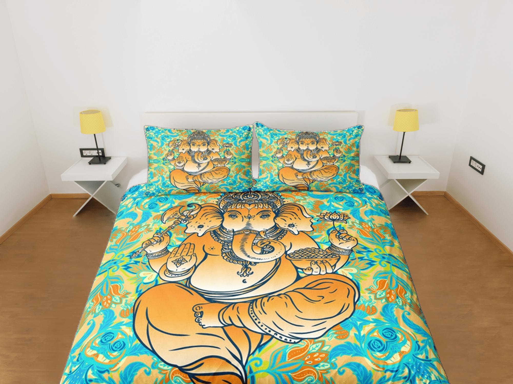 daintyduvet Ganesha Green Duvet Cover Set Indian Decor, Bedspread Elephant Gift Bedding Comforter Cover Bedding