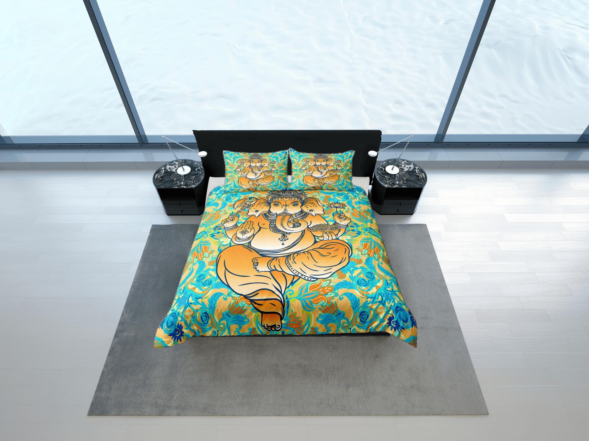 daintyduvet Ganesha Green Duvet Cover Set Indian Decor, Bedspread Elephant Gift Bedding Comforter Cover Bedding