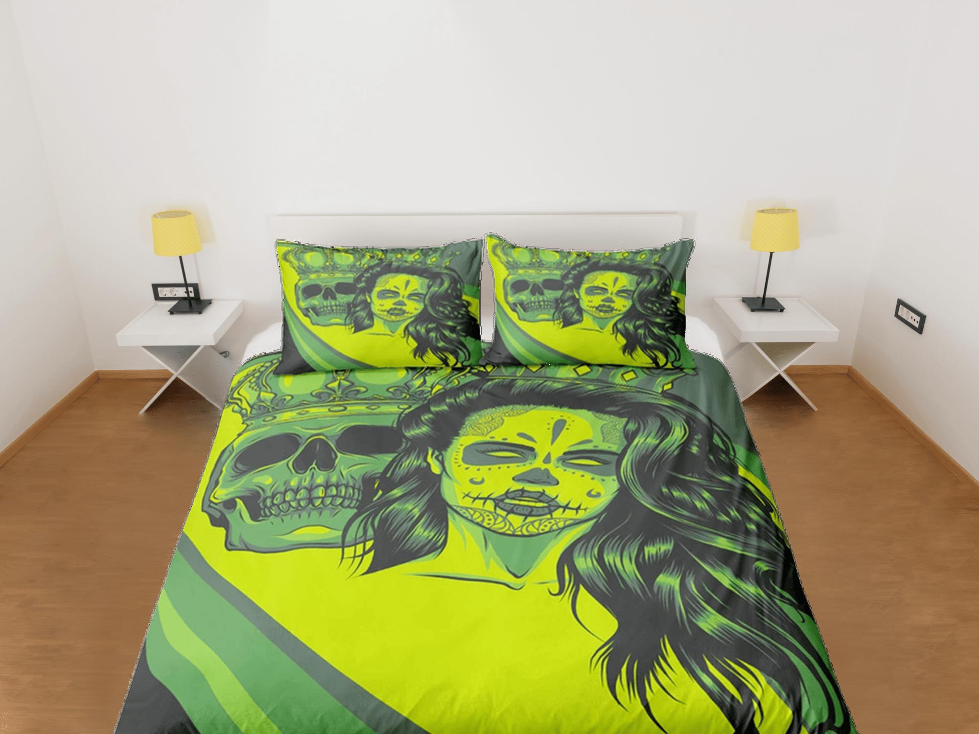 daintyduvet Gangster Skull Green Duvet Cover Set Bedspread, Dorm Bedding with Pillowcase