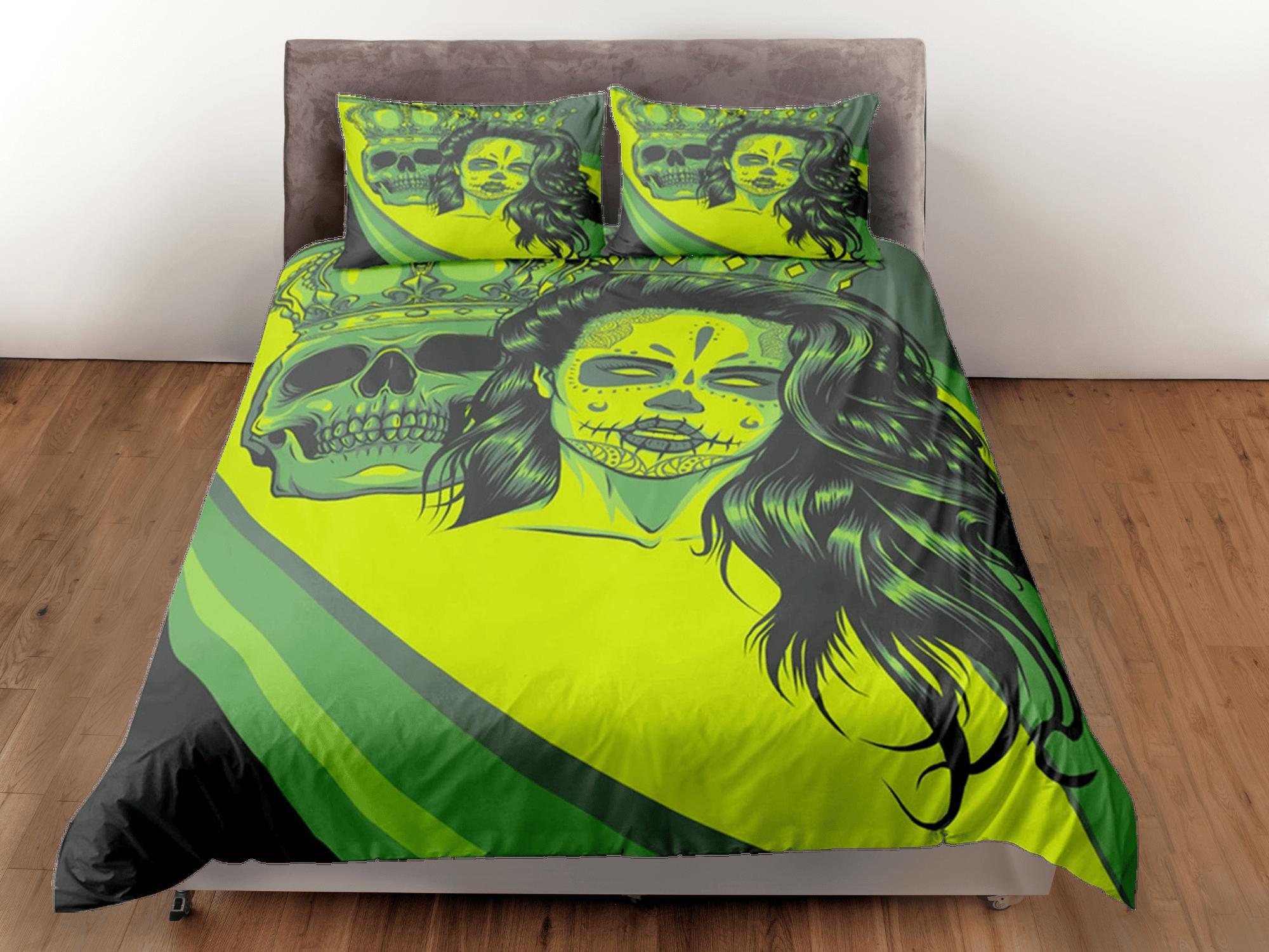 daintyduvet Gangster Skull Green Duvet Cover Set Bedspread, Dorm Bedding with Pillowcase