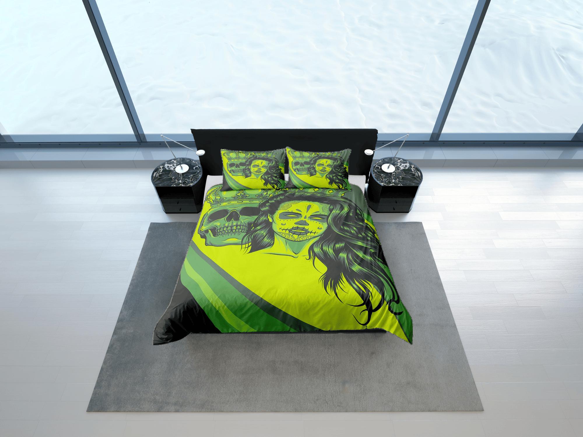 daintyduvet Gangster Skull Green Duvet Cover Set Bedspread, Dorm Bedding with Pillowcase