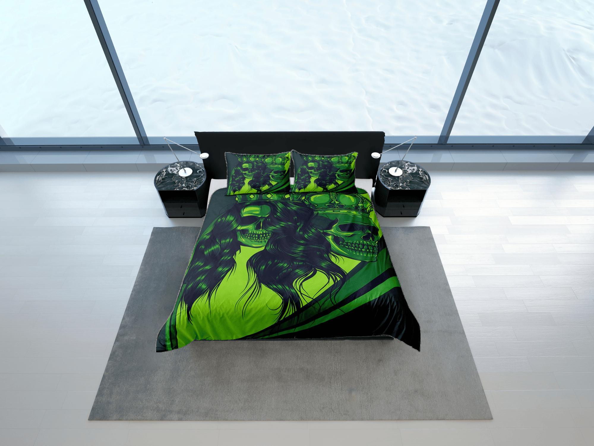 daintyduvet Gangster Skull Green Duvet Cover Set Bedspread, Dorm Bedding with Pillowcase