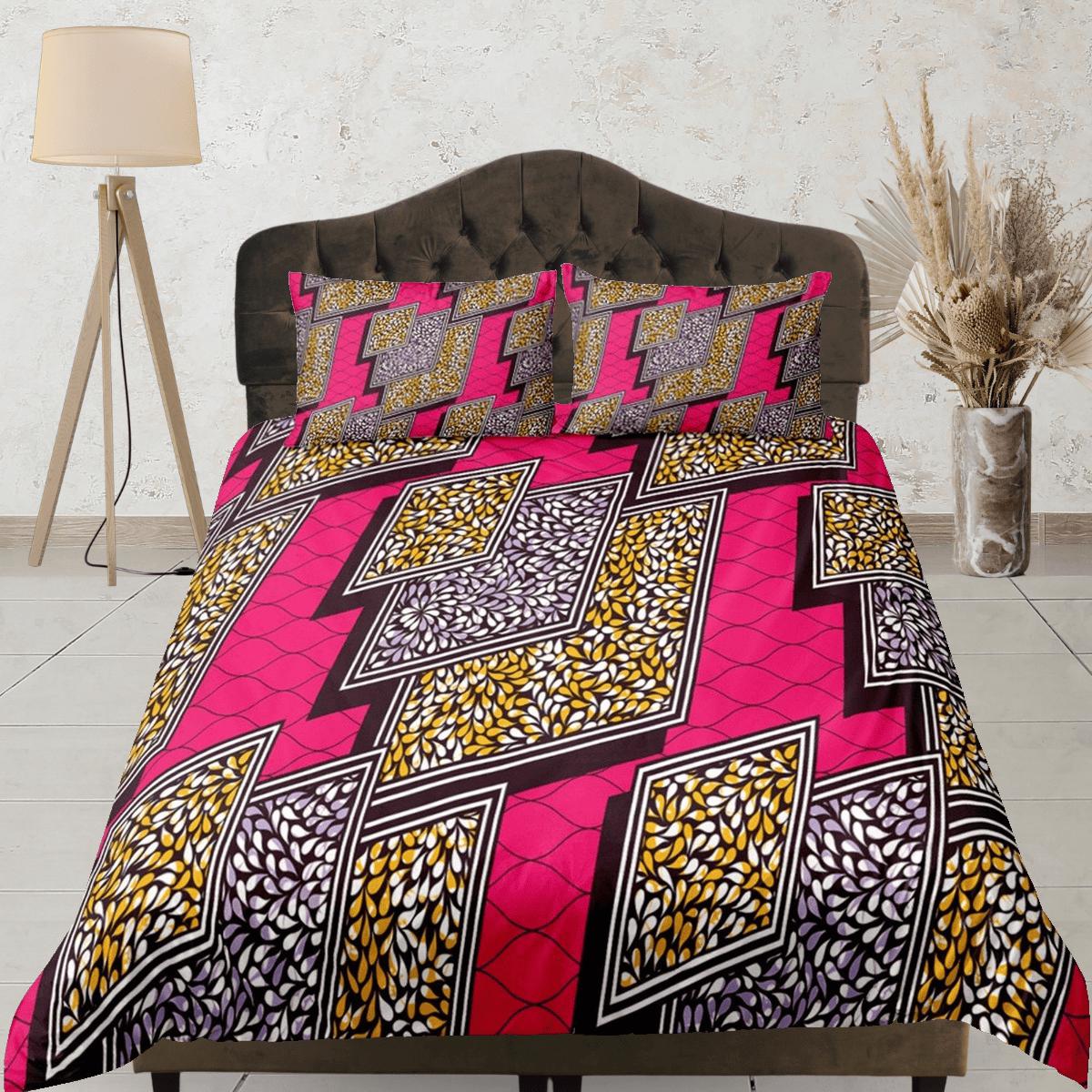 Geometric african pink bedding set duvet cover, boho bedding african e