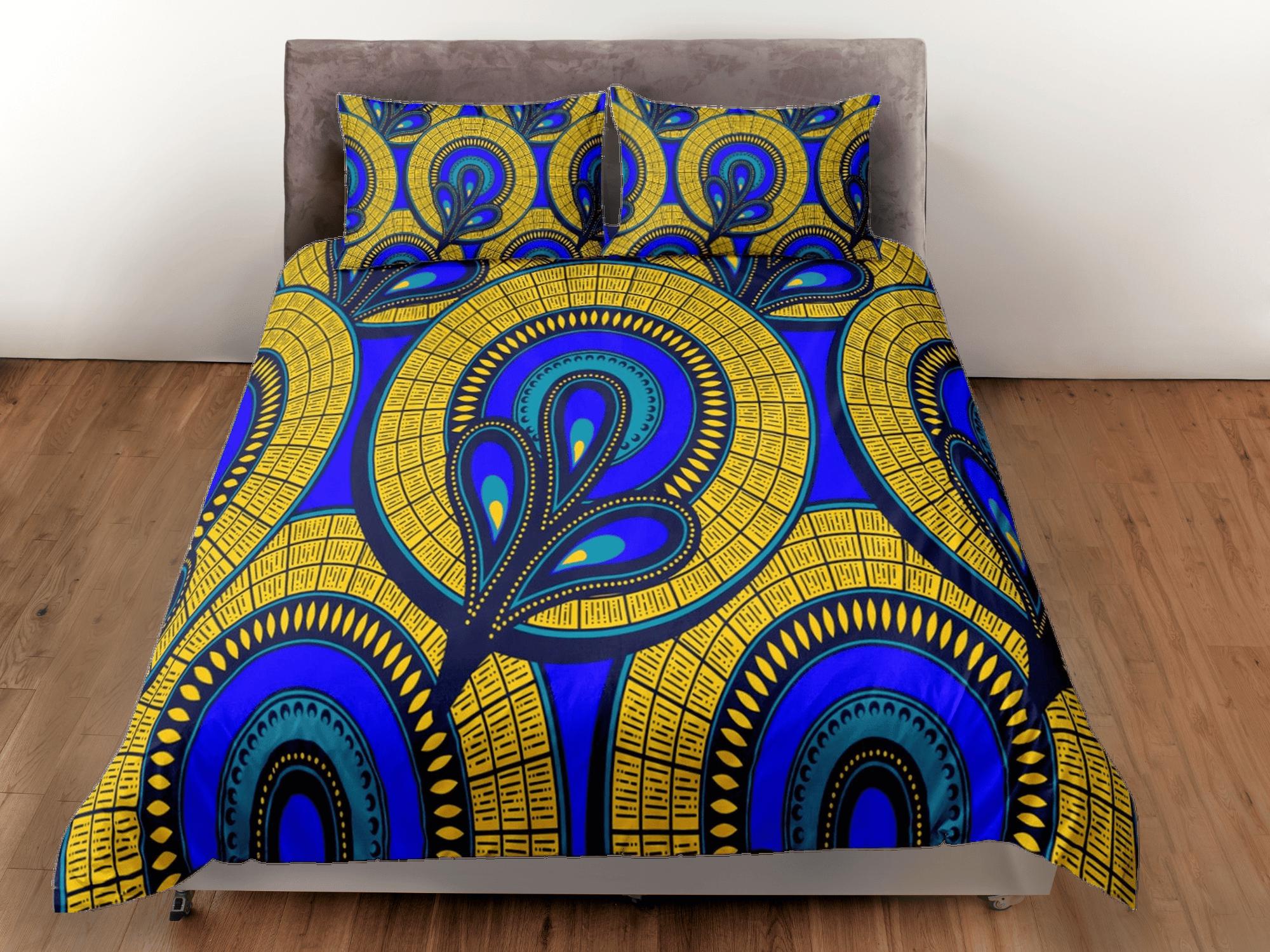 daintyduvet Geometric circles african bedding set blue duvet cover, boho bedding ethnic tribal designs, afrocentric designer bedding, south african gift