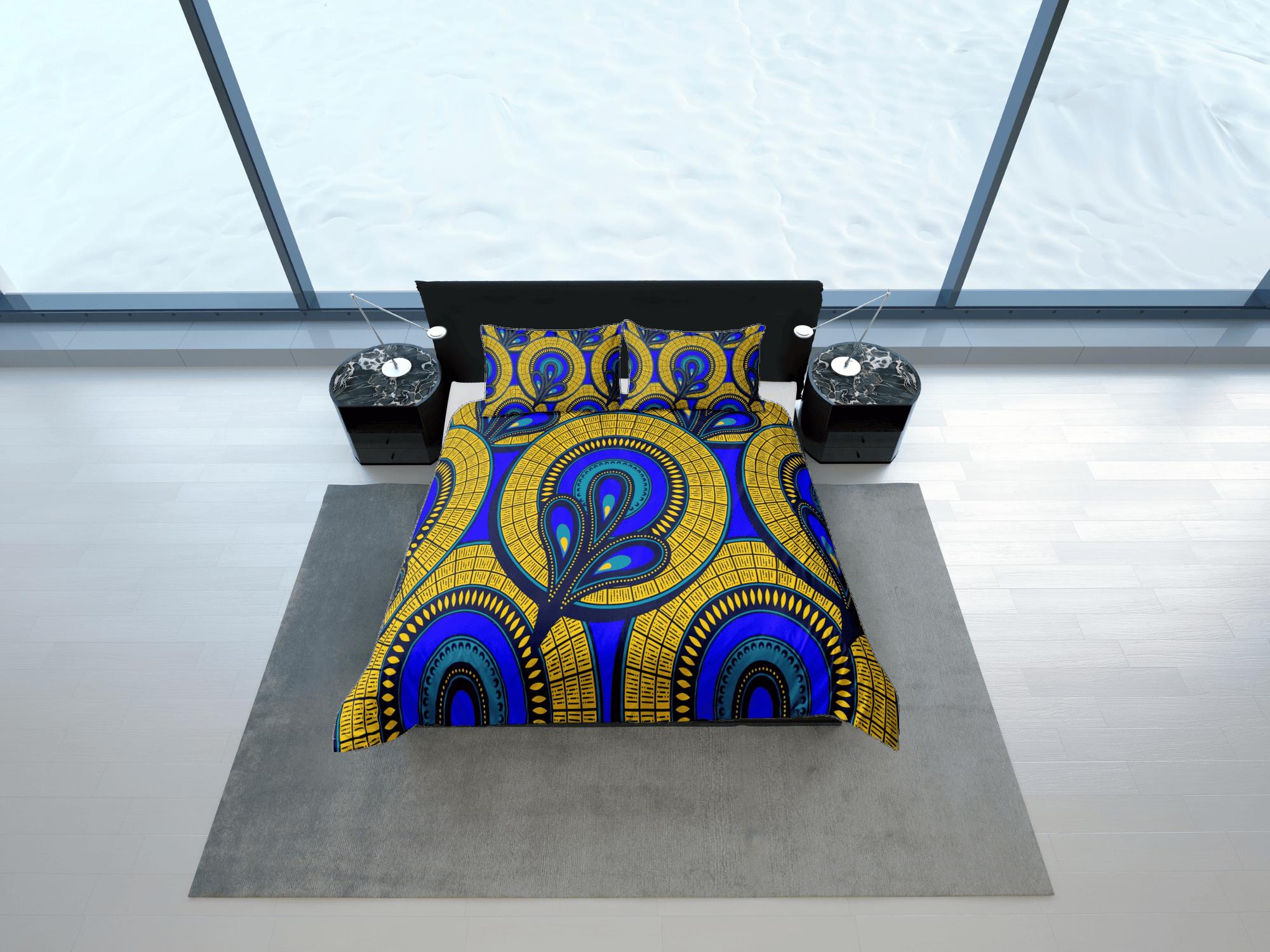 daintyduvet Geometric circles african bedding set blue duvet cover, boho bedding ethnic tribal designs, afrocentric designer bedding, south african gift