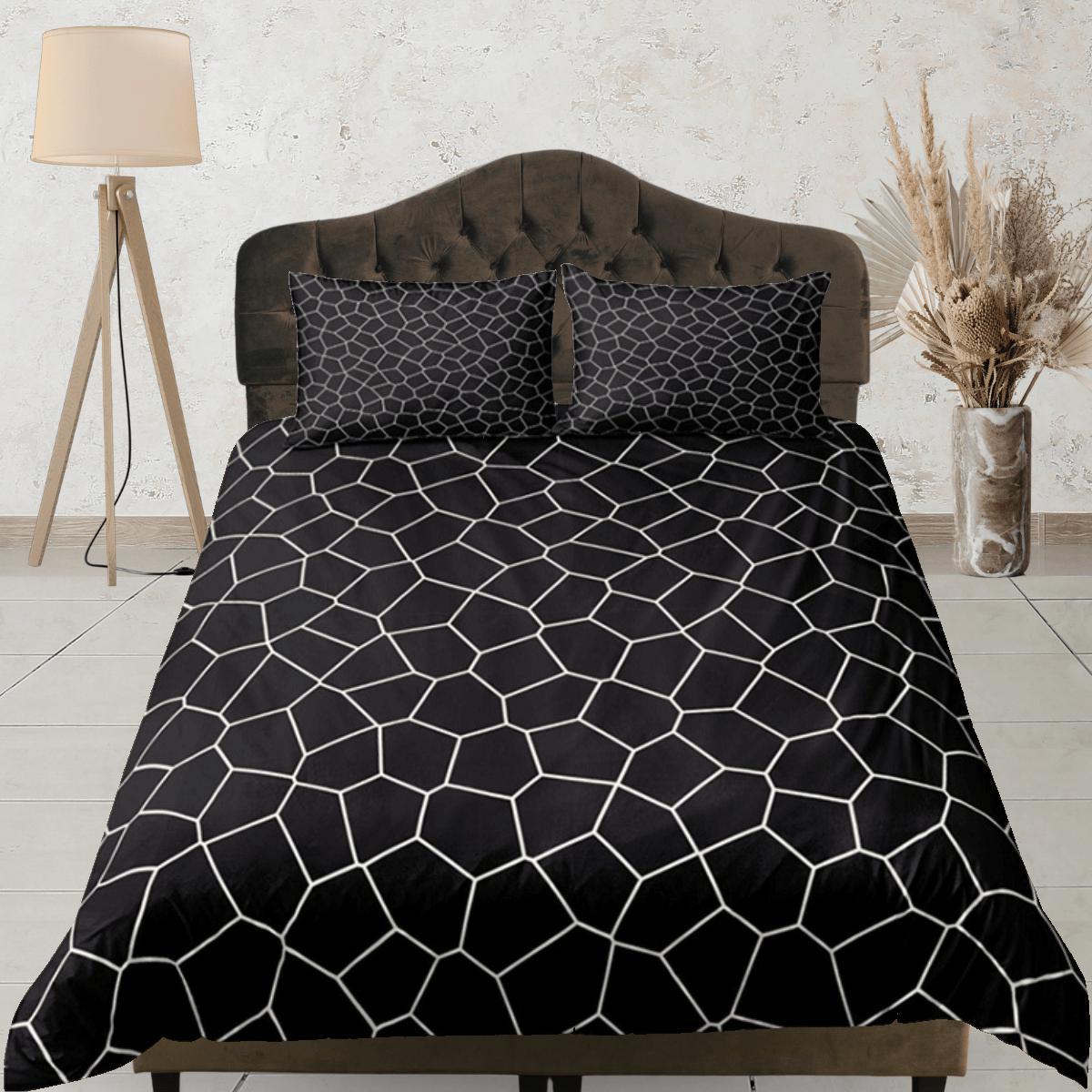 daintyduvet Geometric Polygon Pattern Black Duvet Cover Dorm Bedding Set Full Abstract Design Bedspread