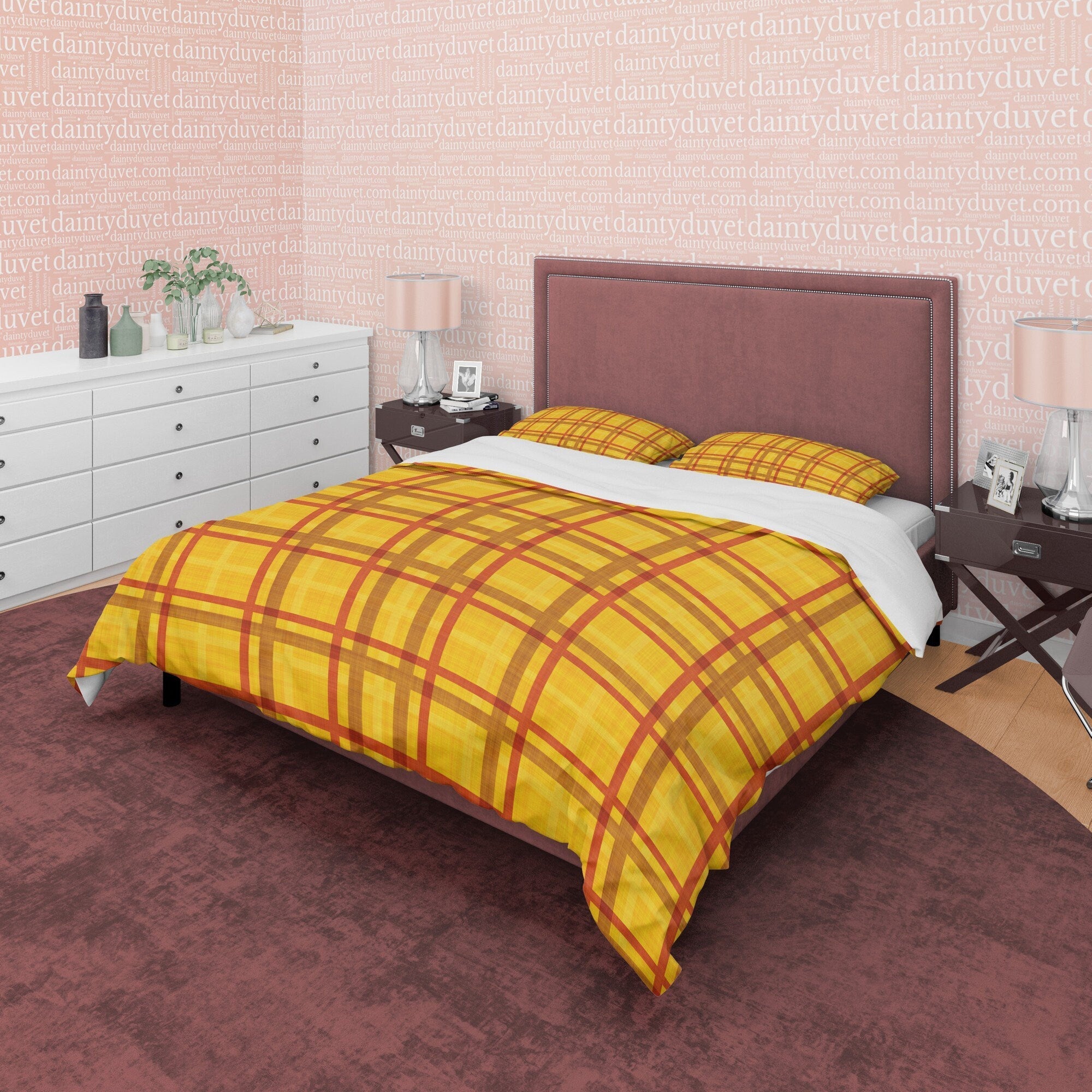 Geometric Yellow Duvet Cover Plaid Bedding, Checkered Modern Farmhouse Rustic Bedroom Set, Square Pattern Blanket Cover Tartan Quilt Cover