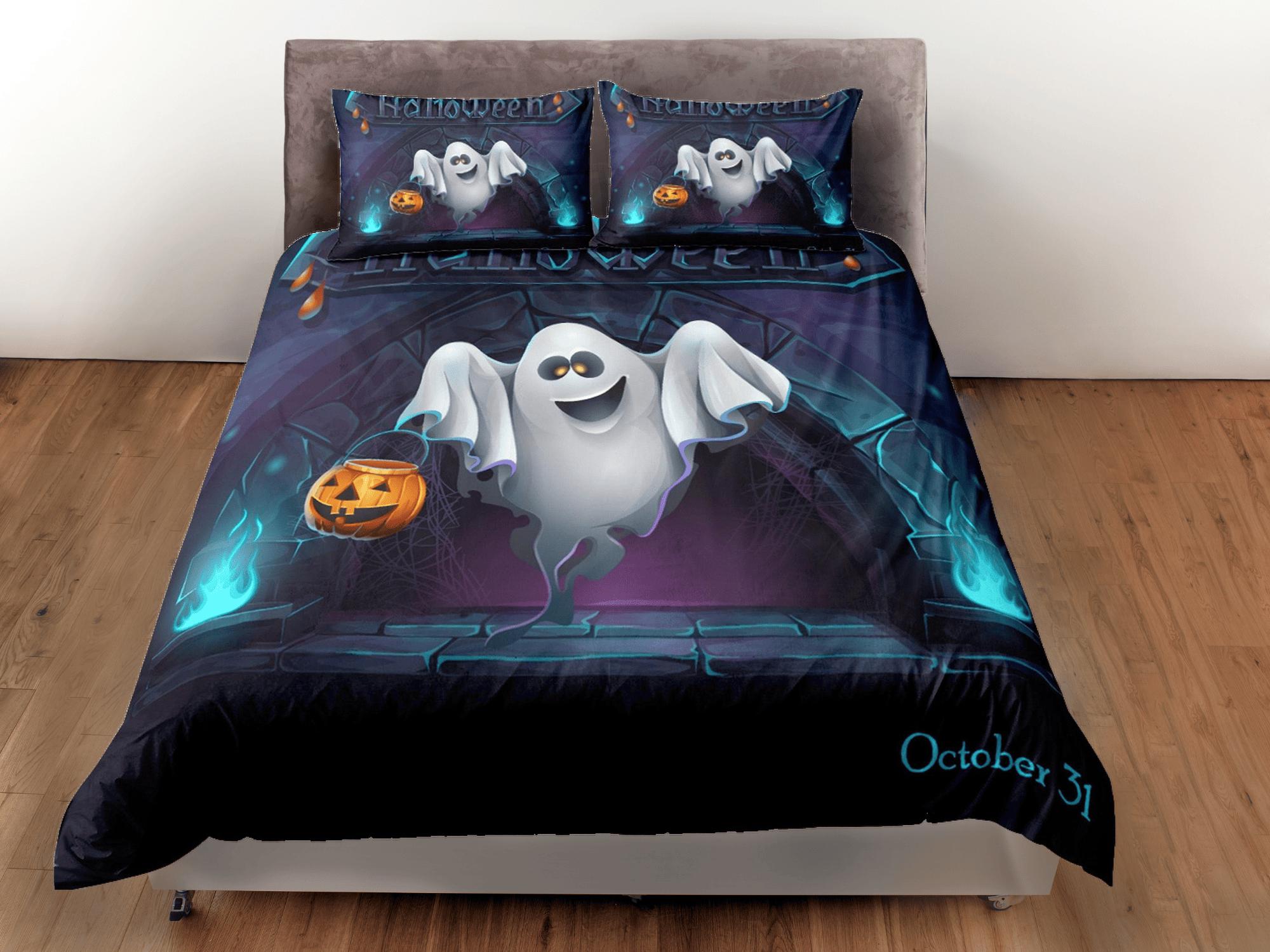 daintyduvet Ghost and pumpkin halloween bedding & pillowcase, gothic duvet cover, dorm bedding, goth decor toddler bedding, halloween gift
