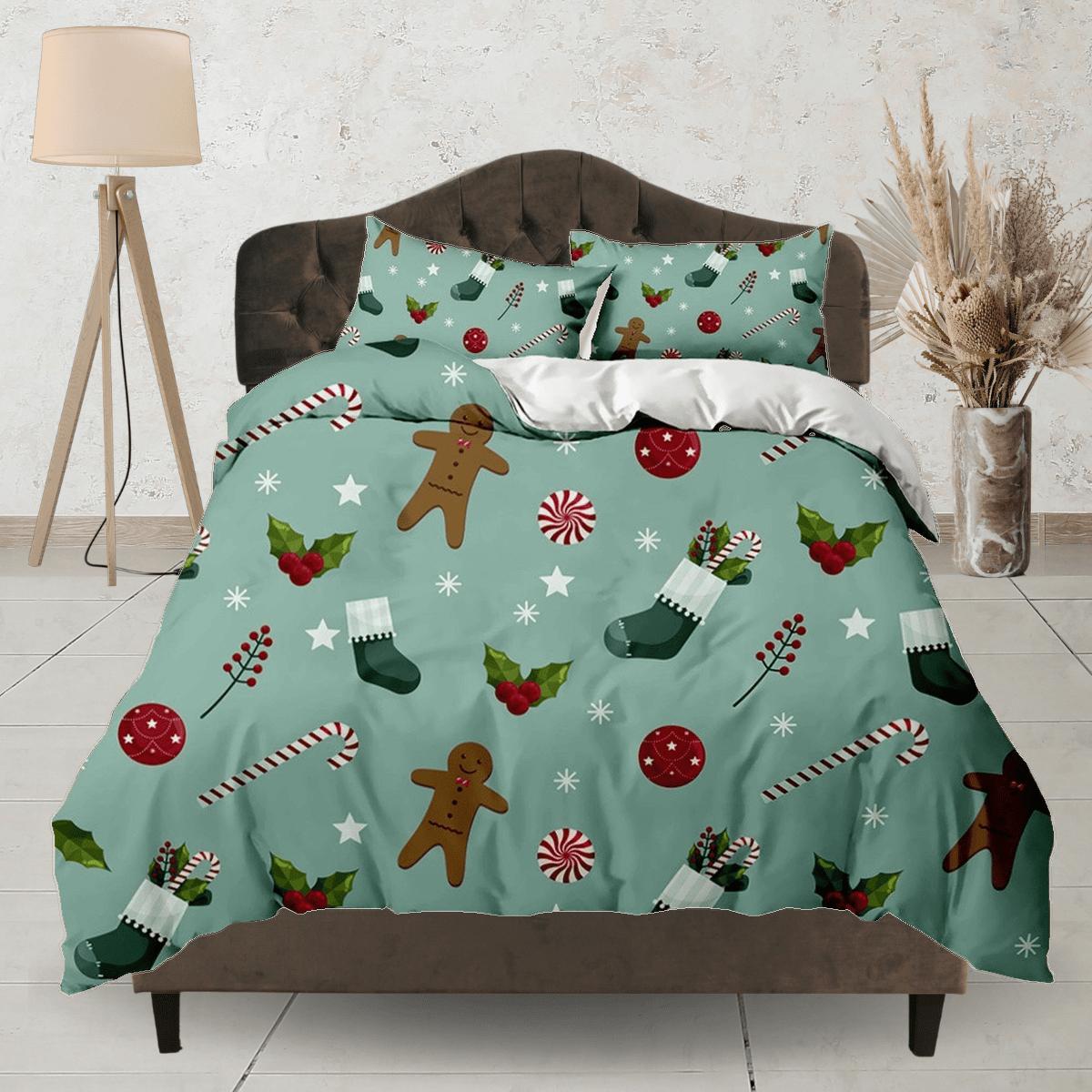 daintyduvet Gingerbread Christmas bedding & pillowcase holiday gift duvet cover king queen full twin toddler bedding baby Christmas farmhouse decor
