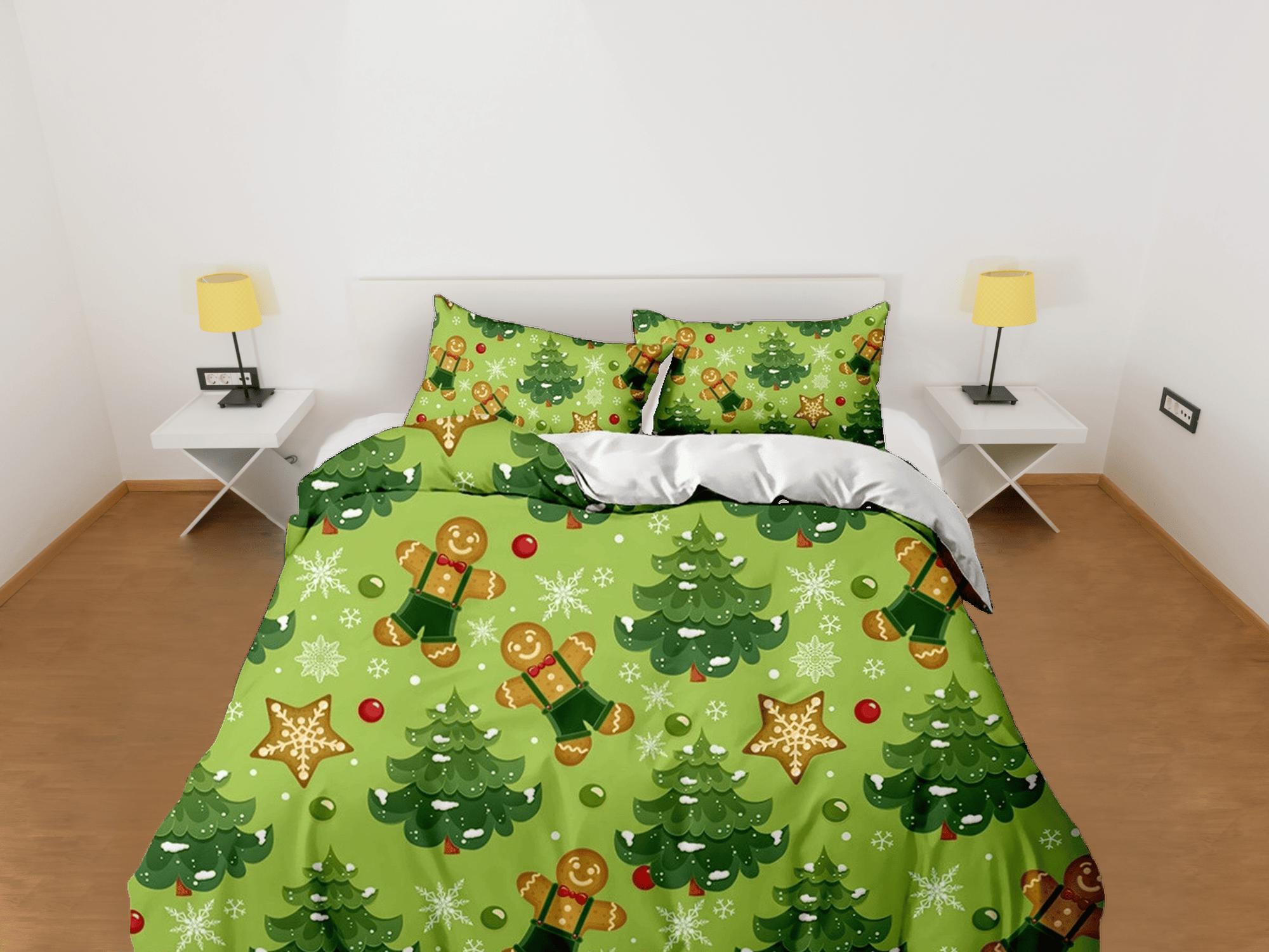 daintyduvet Gingerbread Christmas tree bedding & pillowcase holiday gift green duvet cover king queen full twin toddler bedding baby Christmas farmhouse