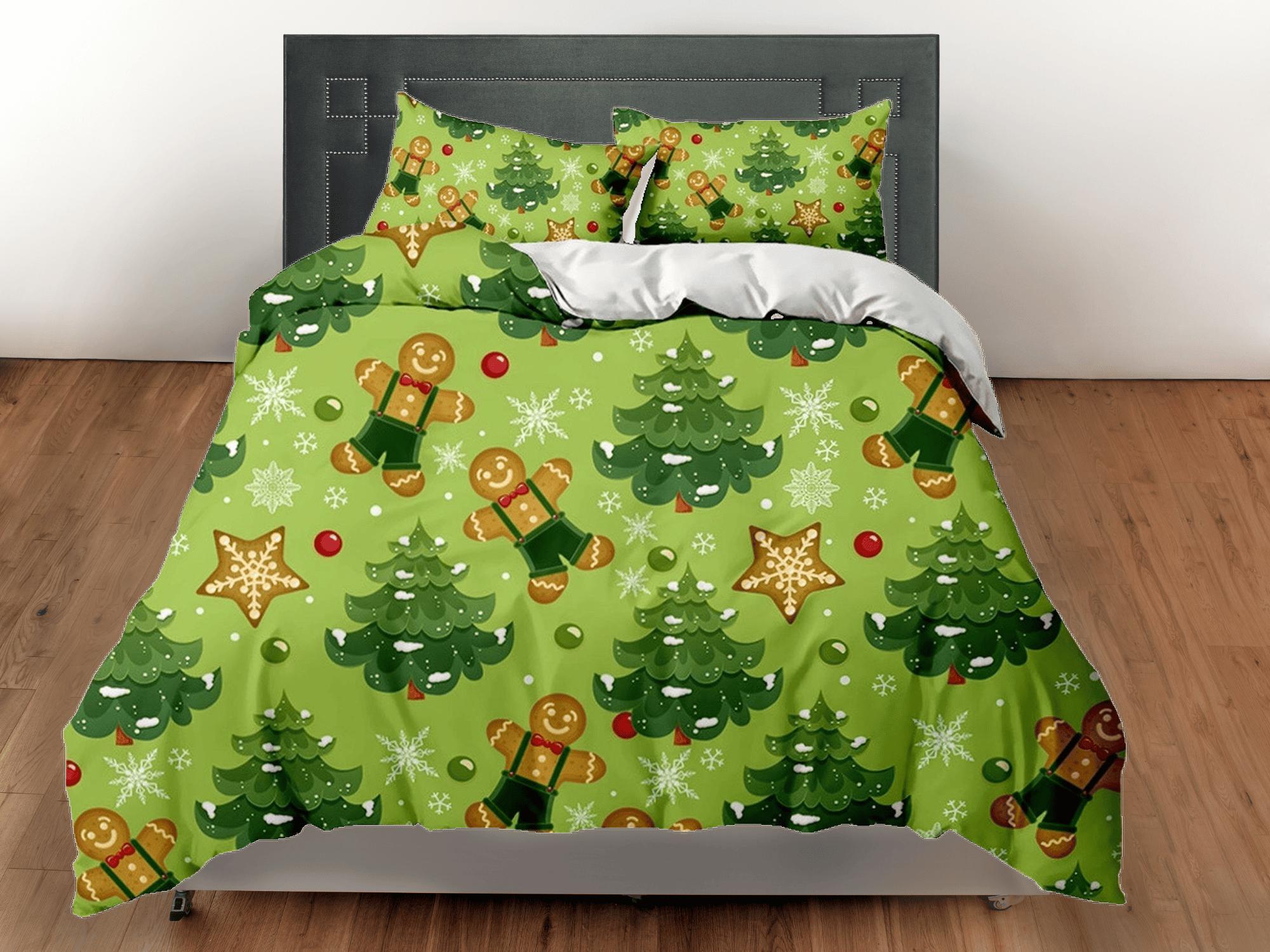 daintyduvet Gingerbread Christmas tree bedding & pillowcase holiday gift green duvet cover king queen full twin toddler bedding baby Christmas farmhouse