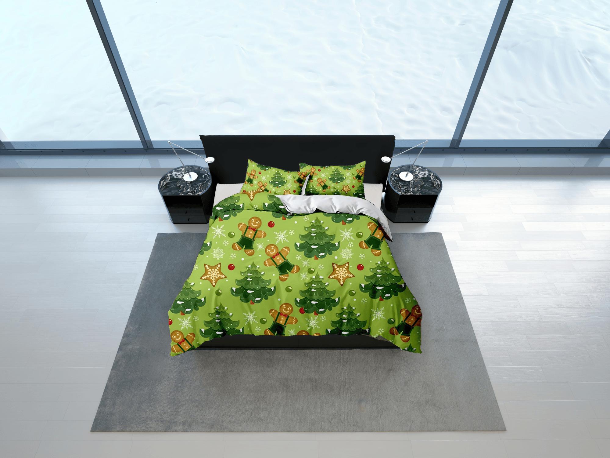 daintyduvet Gingerbread Christmas tree bedding & pillowcase holiday gift green duvet cover king queen full twin toddler bedding baby Christmas farmhouse