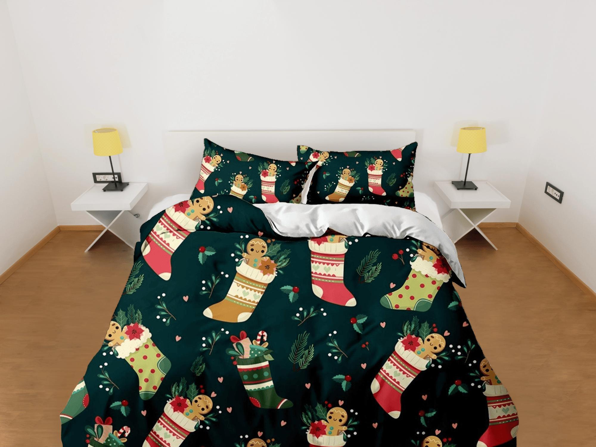 daintyduvet Gingerbread in Santa Claus Socks Christmas bedding & pillowcase holiday gift duvet cover king queen toddler bedding baby Christmas farmhouse