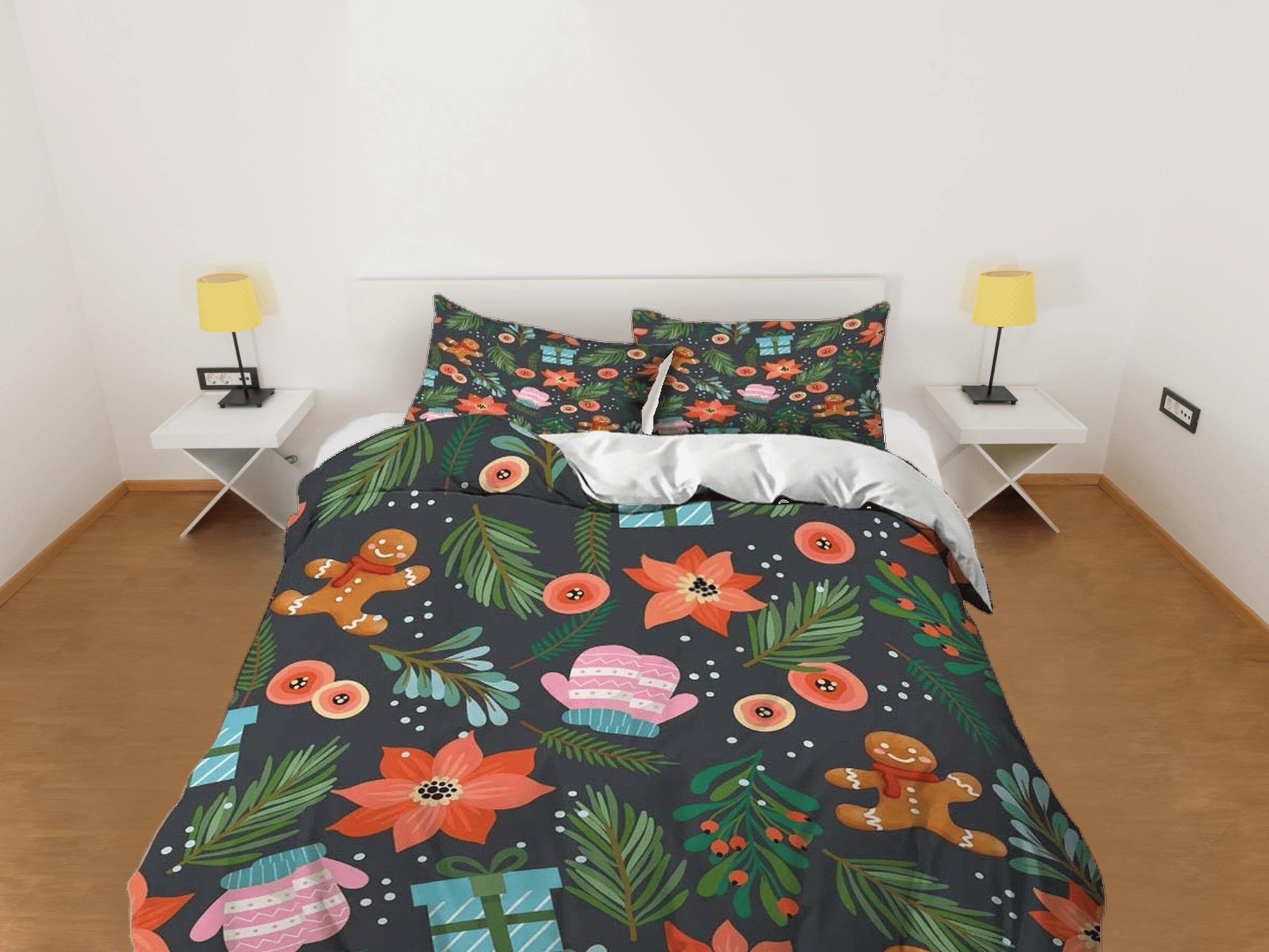 daintyduvet Gingerbread Poinsettia Christmas bedding & pillowcase holiday gift duvet cover king queen full twin toddler bedding baby Christmas farmhouse