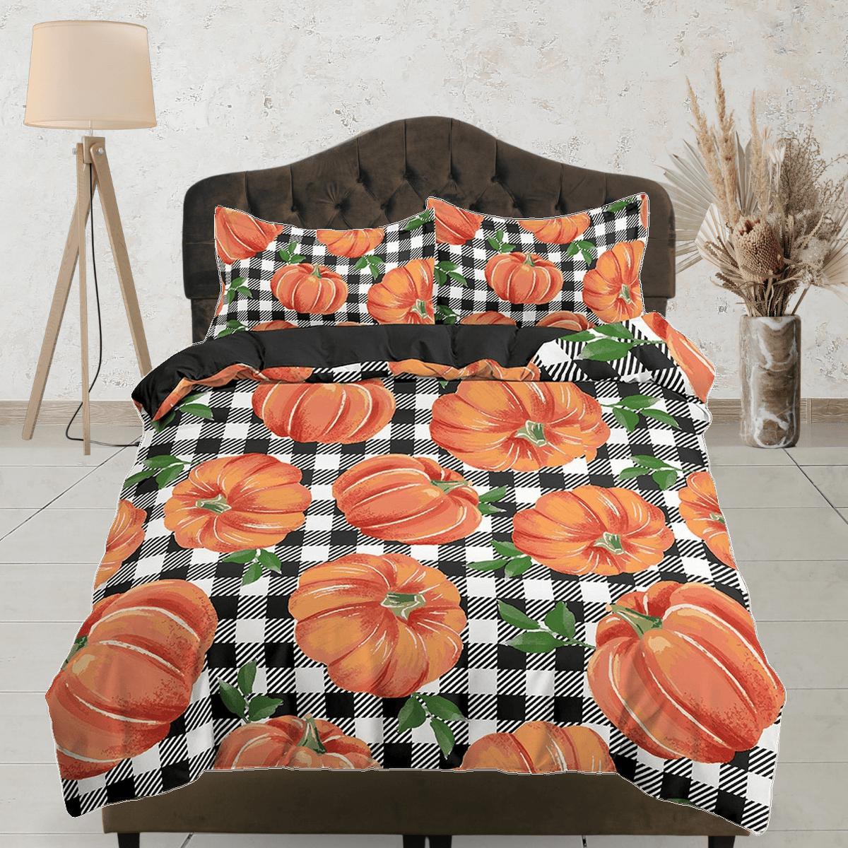 daintyduvet Gingham plaid pumpkin halloween full size bedding & pillowcase, check duvet cover set dorm bedding, nursery toddler bedding, halloween gift