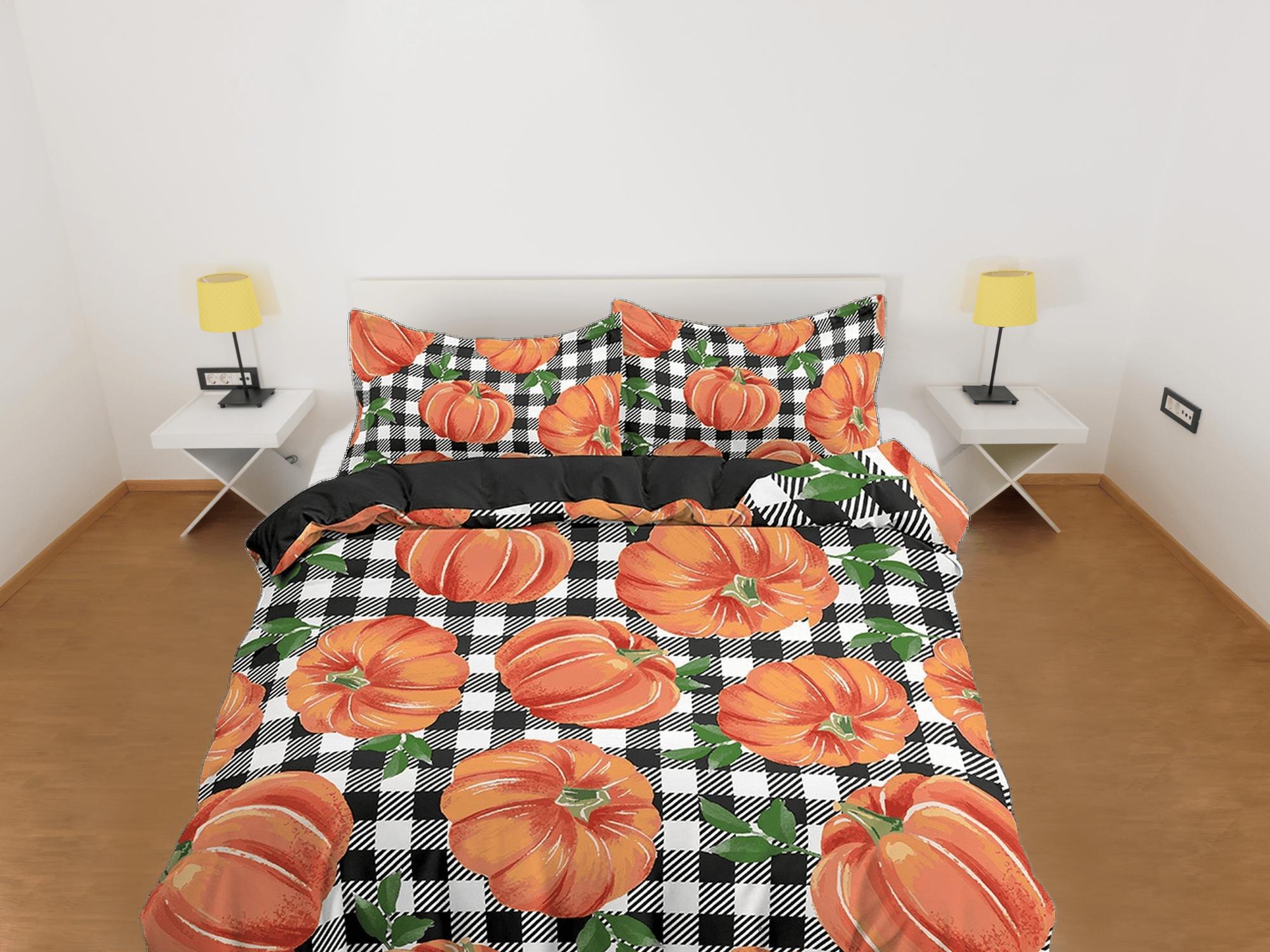 daintyduvet Gingham plaid pumpkin halloween full size bedding & pillowcase, check duvet cover set dorm bedding, nursery toddler bedding, halloween gift