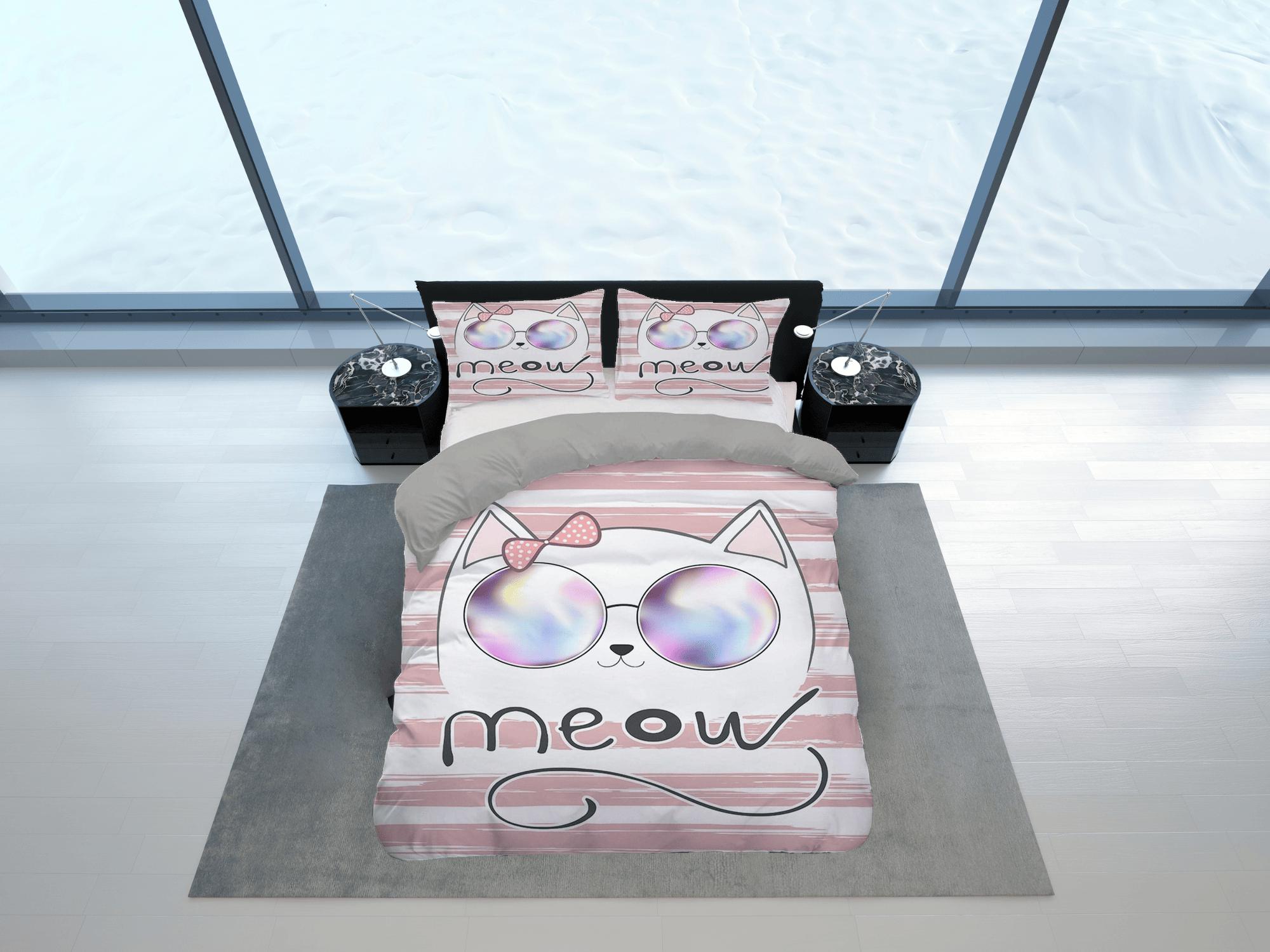 daintyduvet Girly cool cat bedding, toddler bedding, kids duvet cover set, gift for cat lovers, baby bedding, baby shower gift, pink bedding